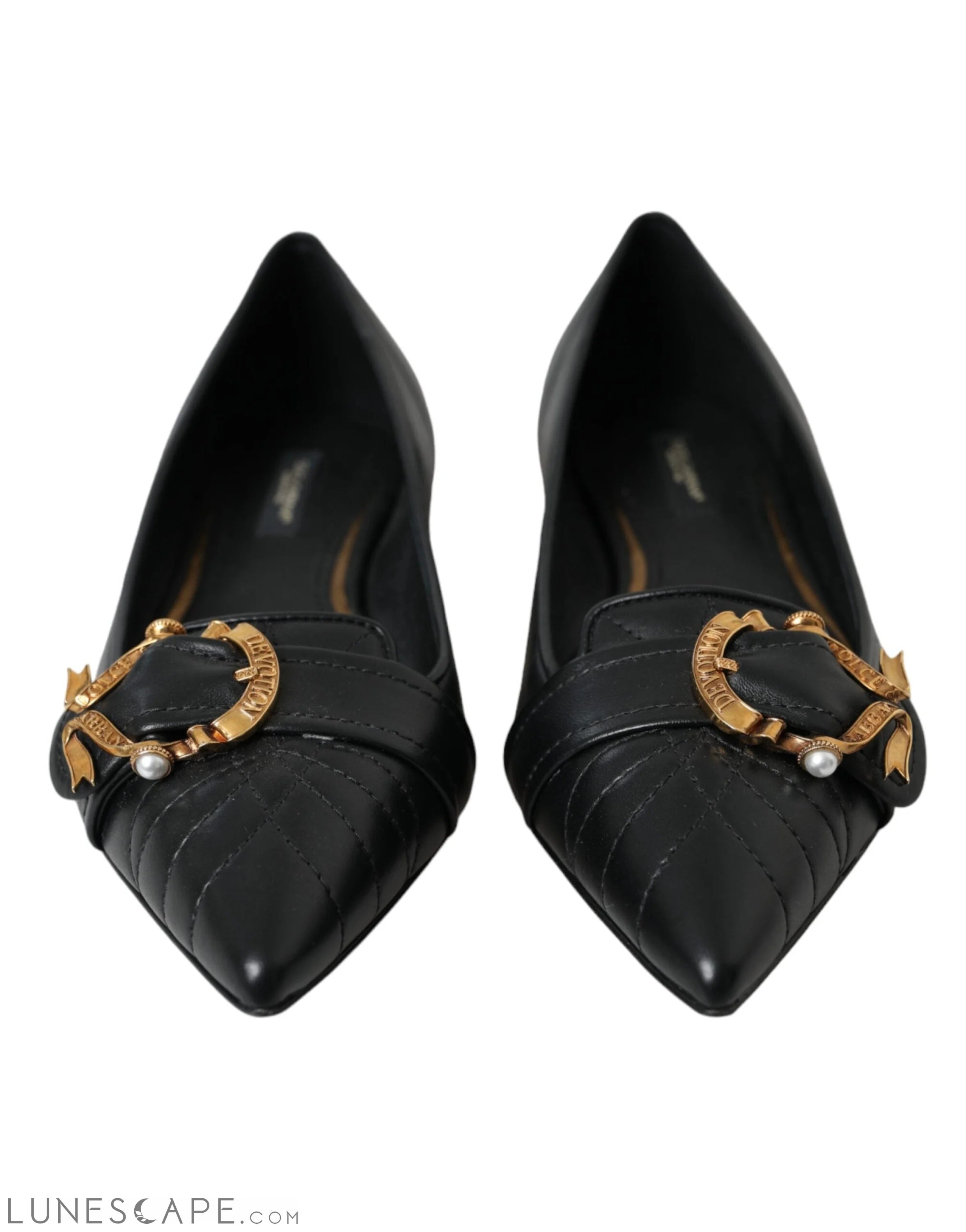 Dolce & Gabbana Black Devotion Leather Pointy Flats Shoes LUNESCAPE