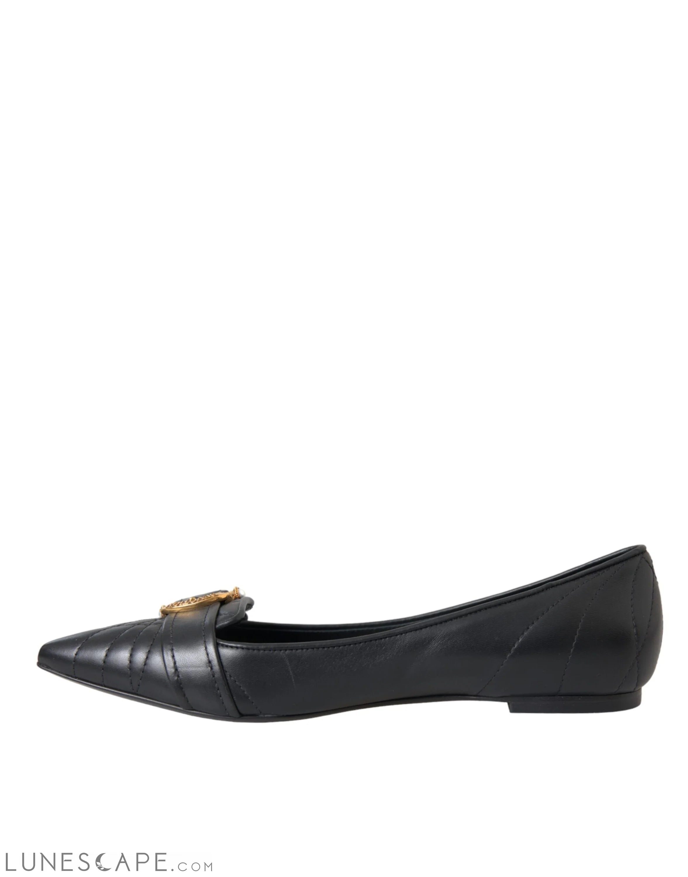 Dolce & Gabbana Black Devotion Leather Pointy Flats Shoes LUNESCAPE