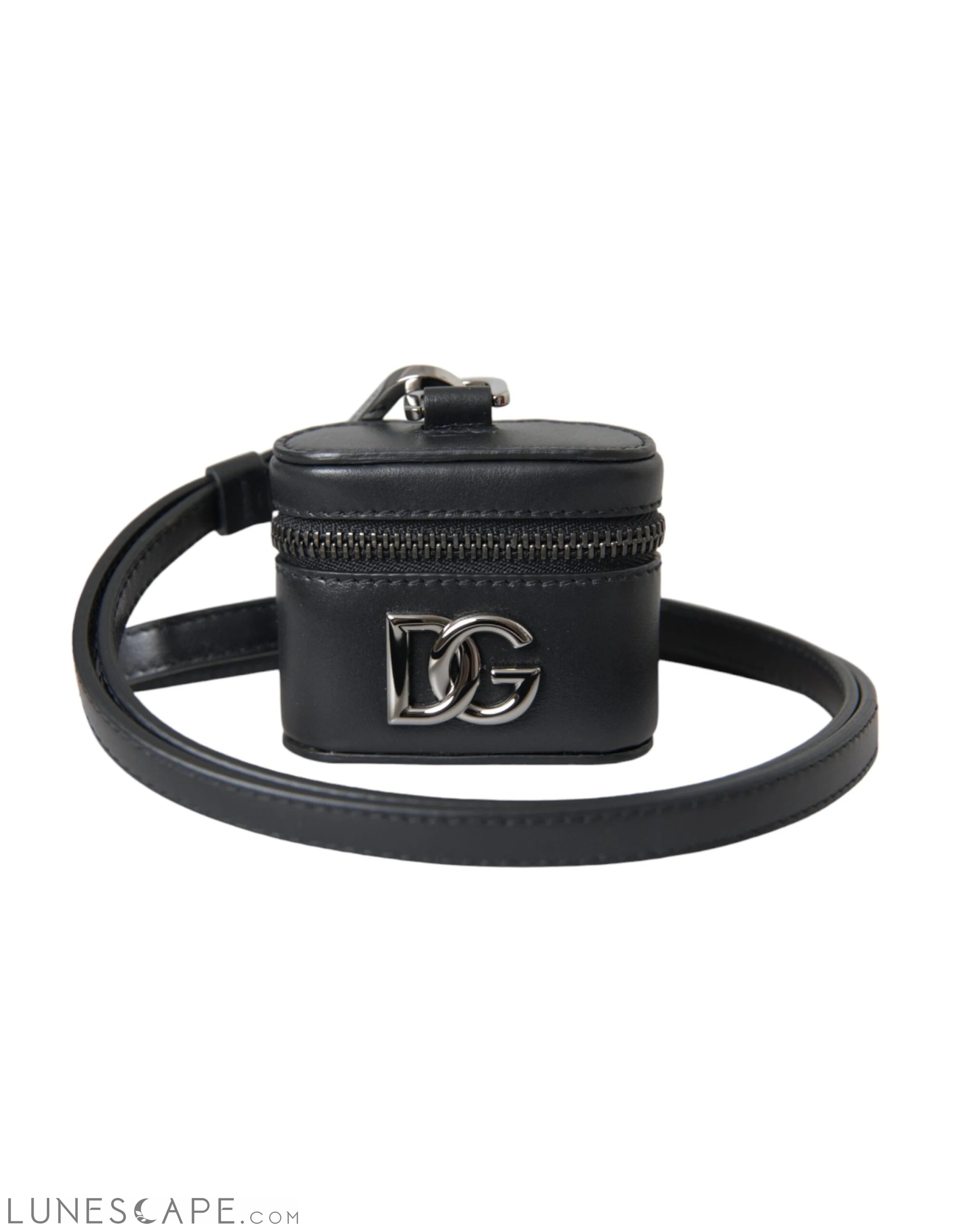 Dolce & Gabbana Black DG Logo Leather Silver Metal Airpods Case LUNESCAPE