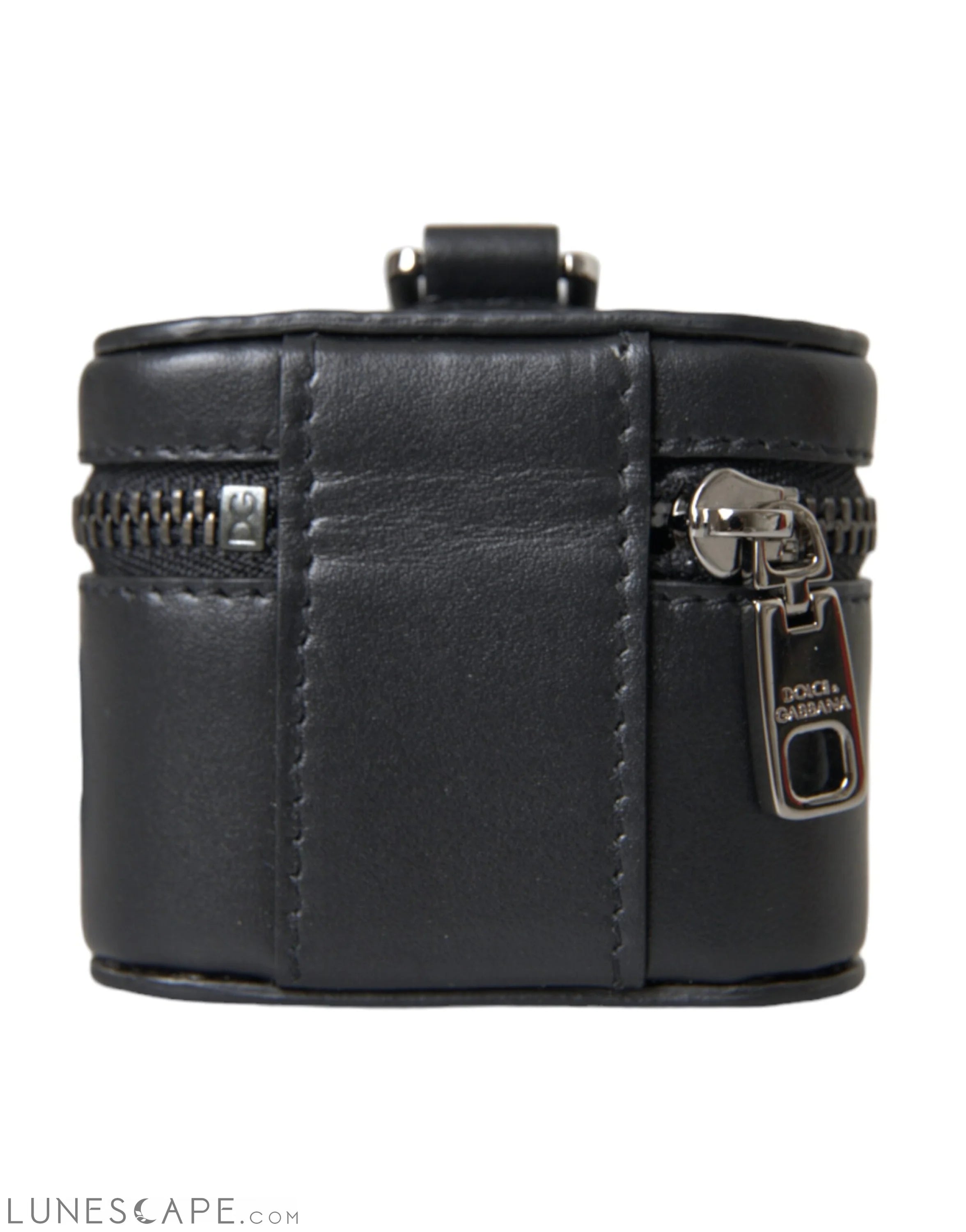 Dolce & Gabbana Black DG Logo Leather Silver Metal Airpods Case LUNESCAPE