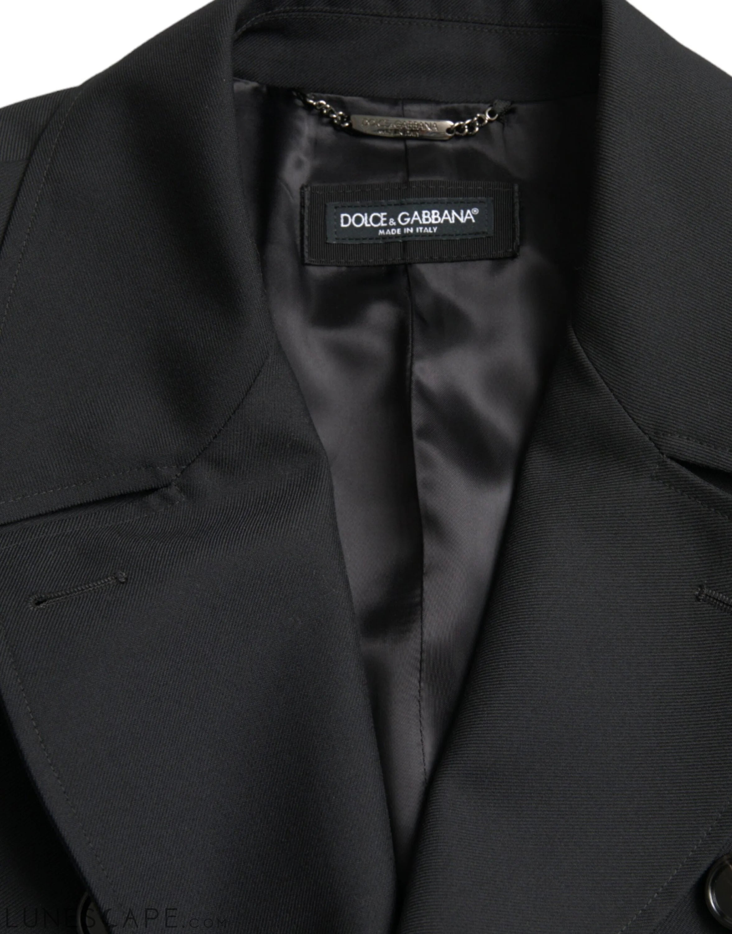 Dolce & Gabbana Black Double Breasted Trench Coat Jacket LUNESCAPE
