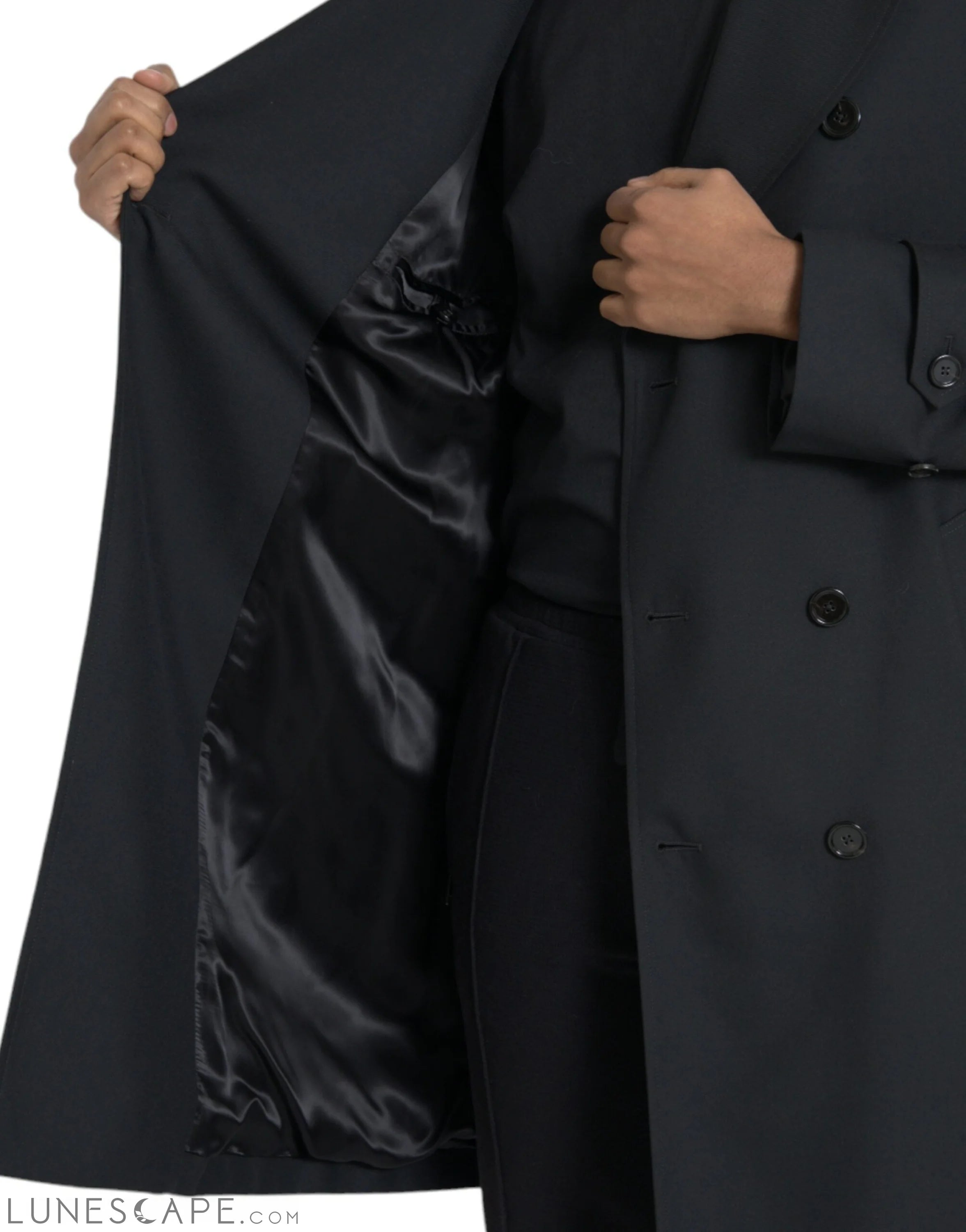 Dolce & Gabbana Black Double Breasted Trench Coat Jacket LUNESCAPE