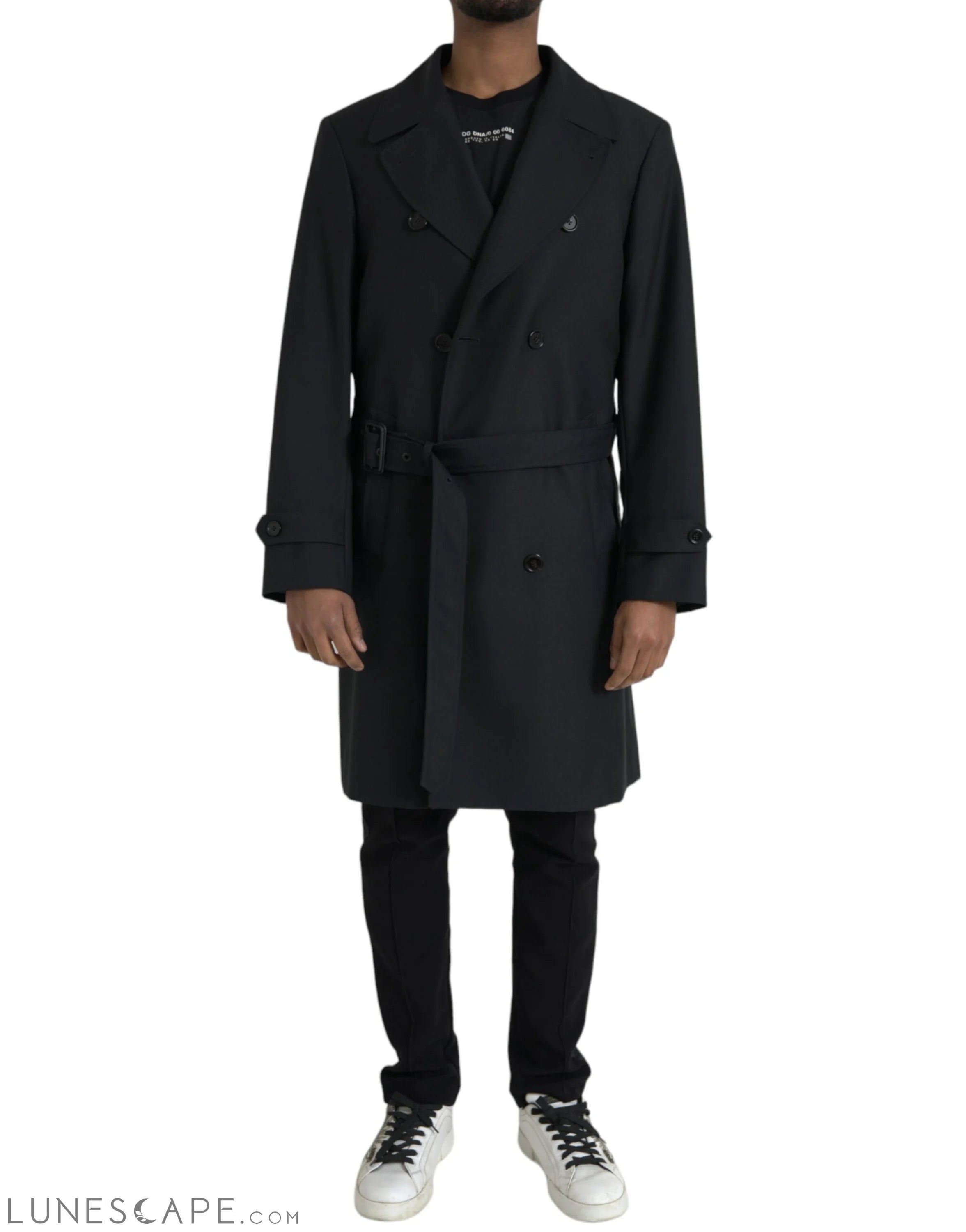 Dolce & Gabbana Black Double Breasted Trench Coat Jacket LUNESCAPE