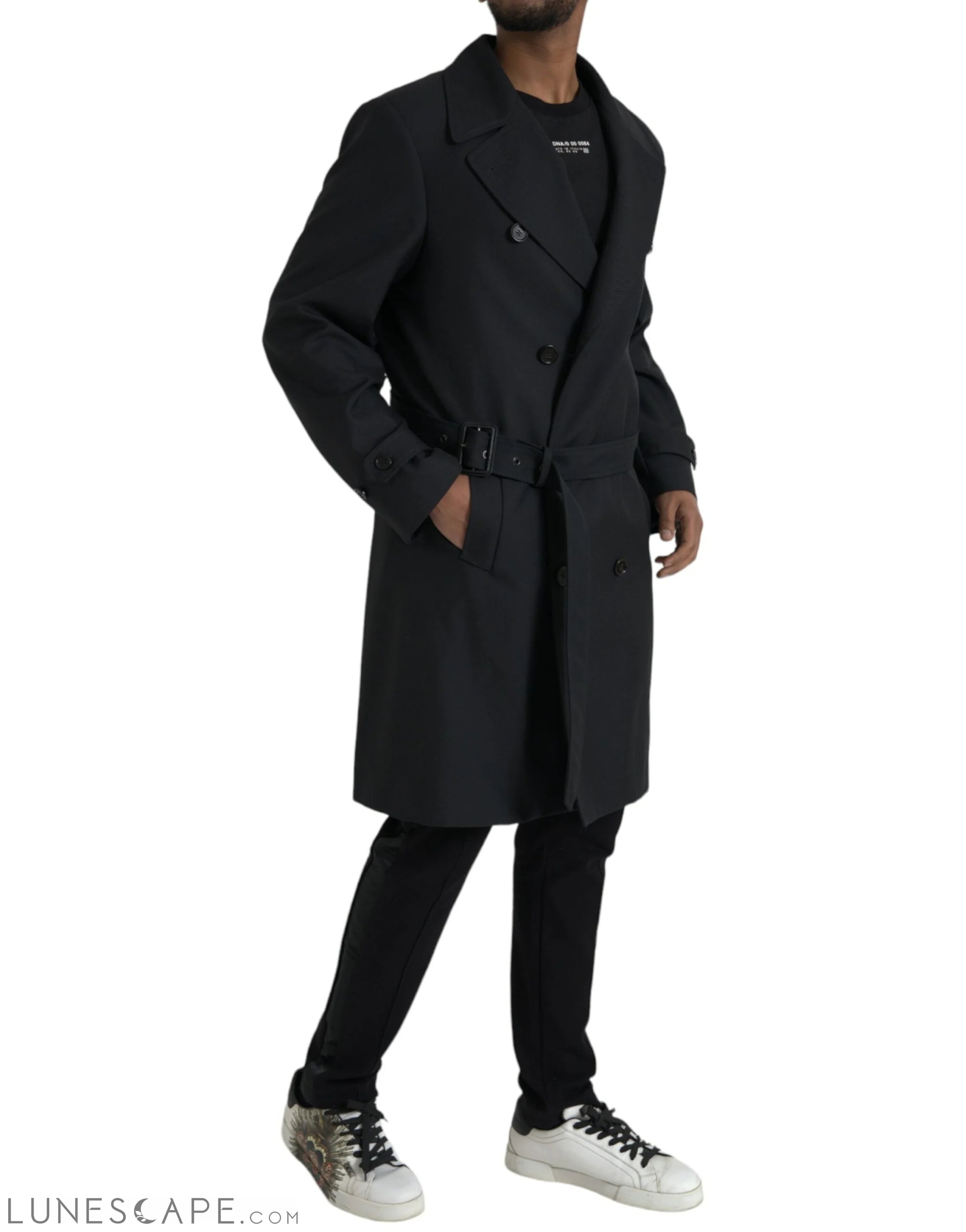 Dolce & Gabbana Black Double Breasted Trench Coat Jacket LUNESCAPE
