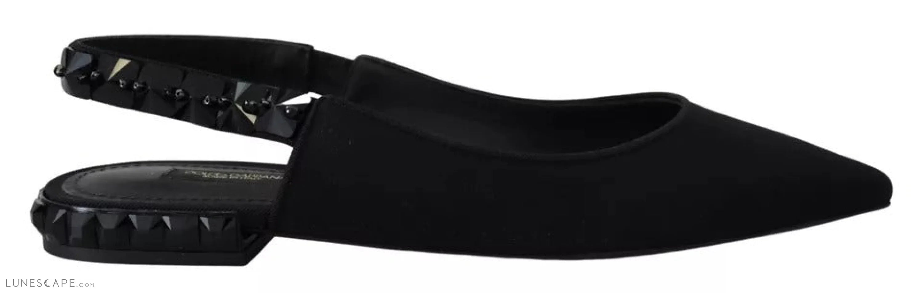 Dolce & Gabbana Black Flats Crystal Slingback Charmeuse Shoes LUNESCAPE