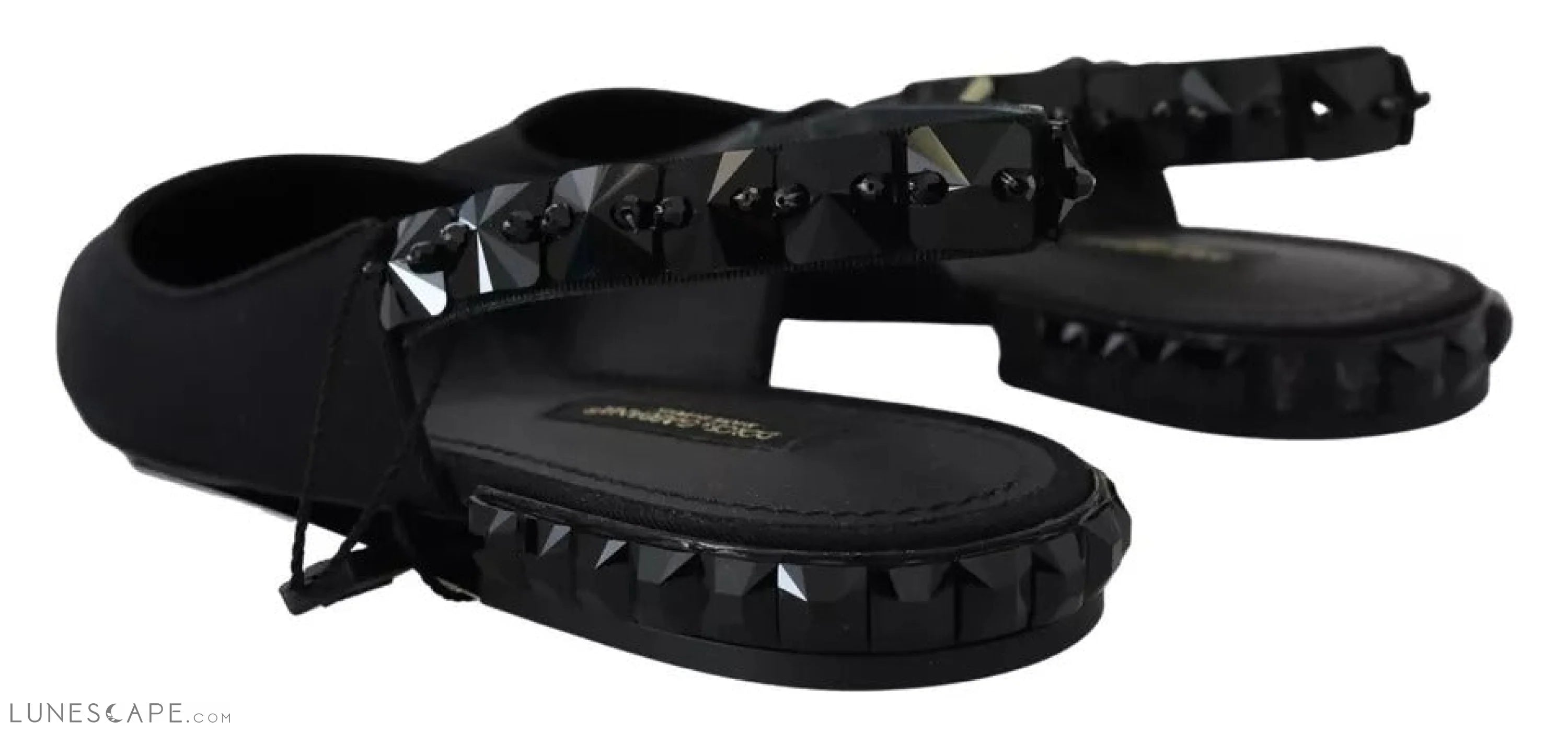 Dolce & Gabbana Black Flats Crystal Slingback Charmeuse Shoes LUNESCAPE
