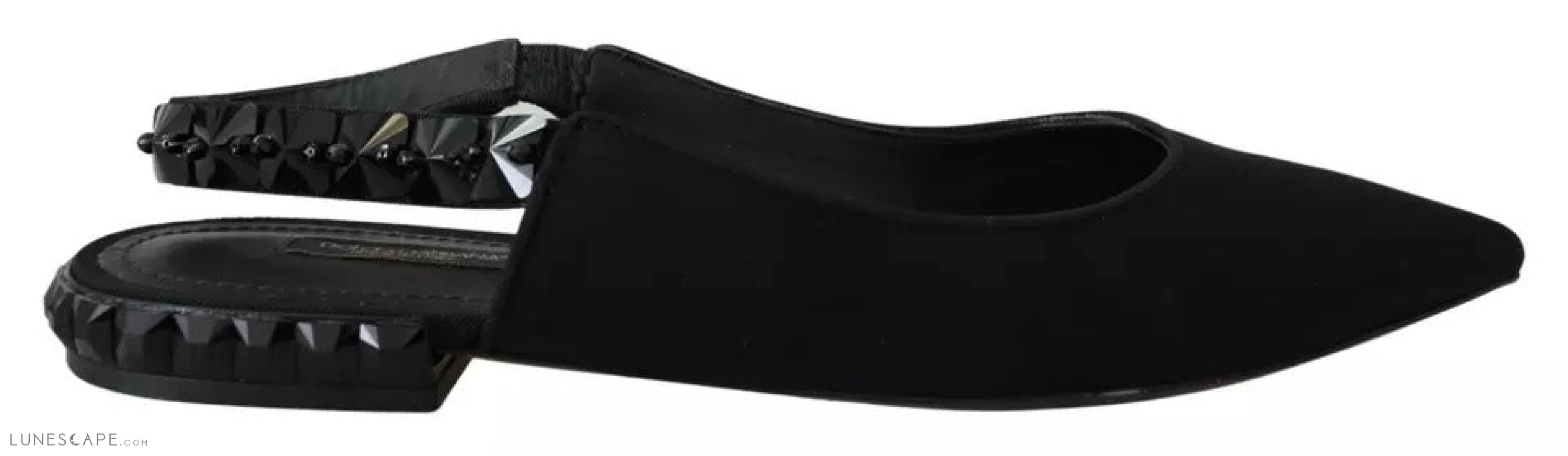 Dolce & Gabbana Black Flats Crystal Slingback Charmeuse Shoes LUNESCAPE