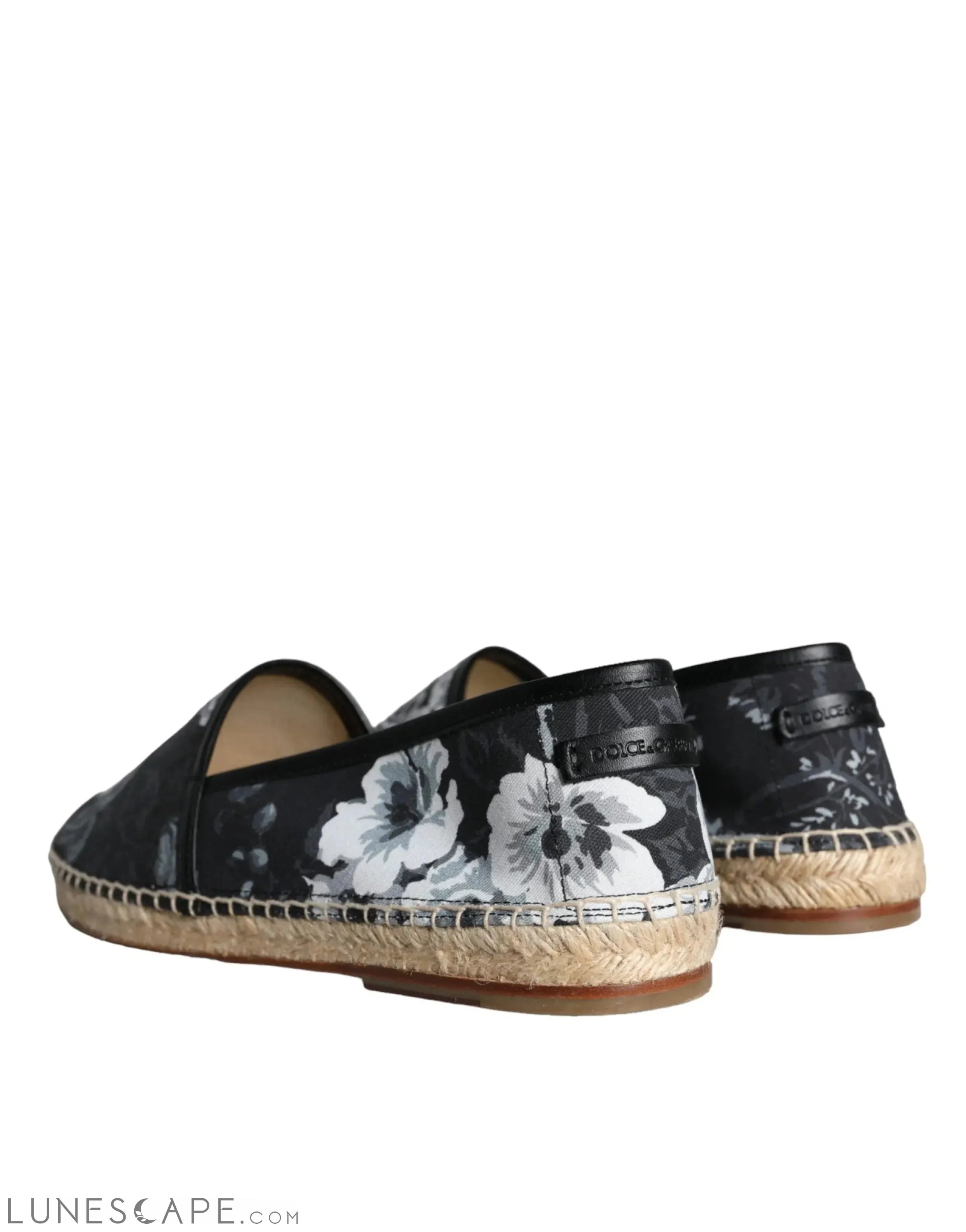 Dolce & Gabbana Black Floral Cotton Leather Mens Espadrilles Shoes LUNESCAPE