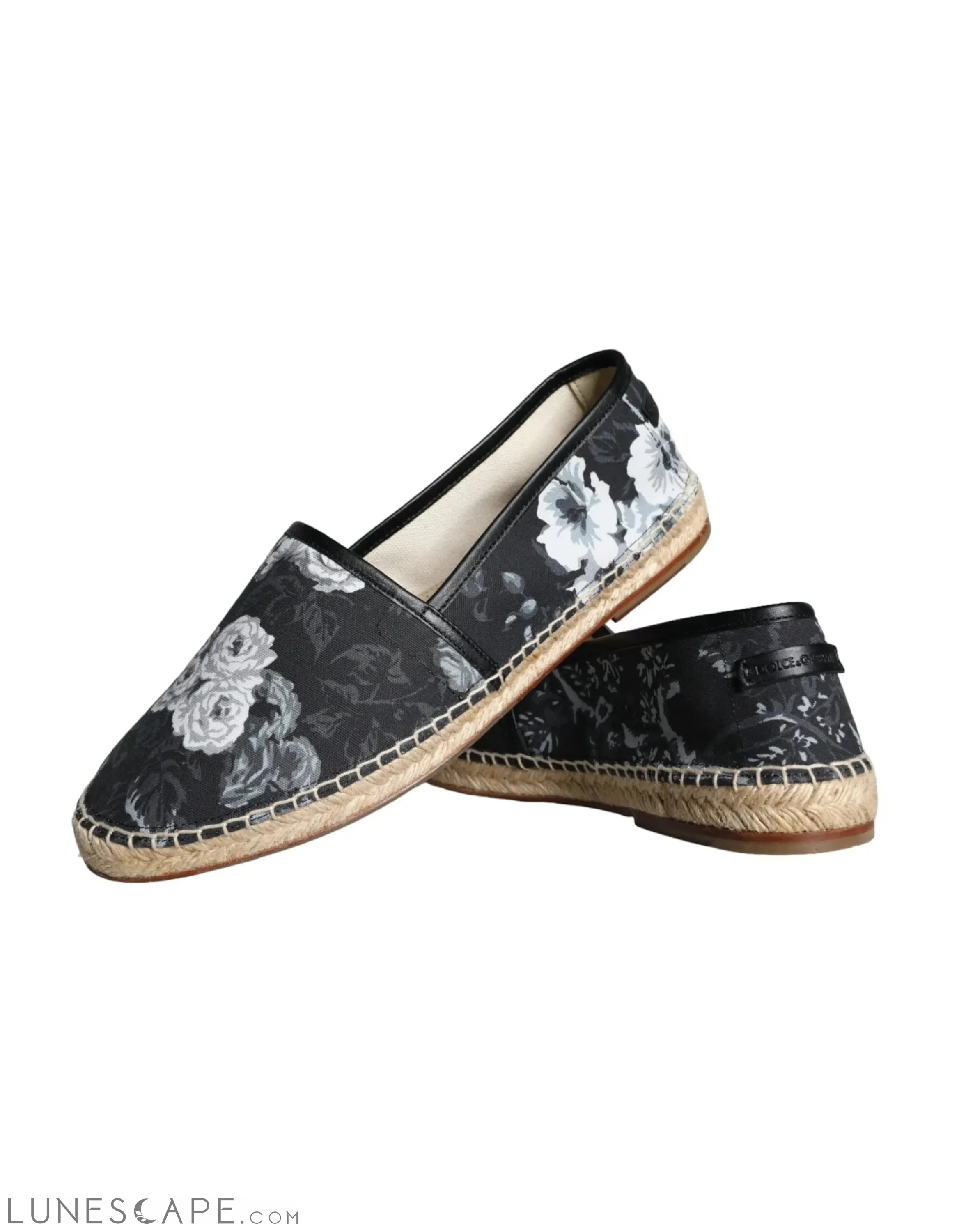 Dolce & Gabbana Black Floral Cotton Leather Mens Espadrilles Shoes LUNESCAPE