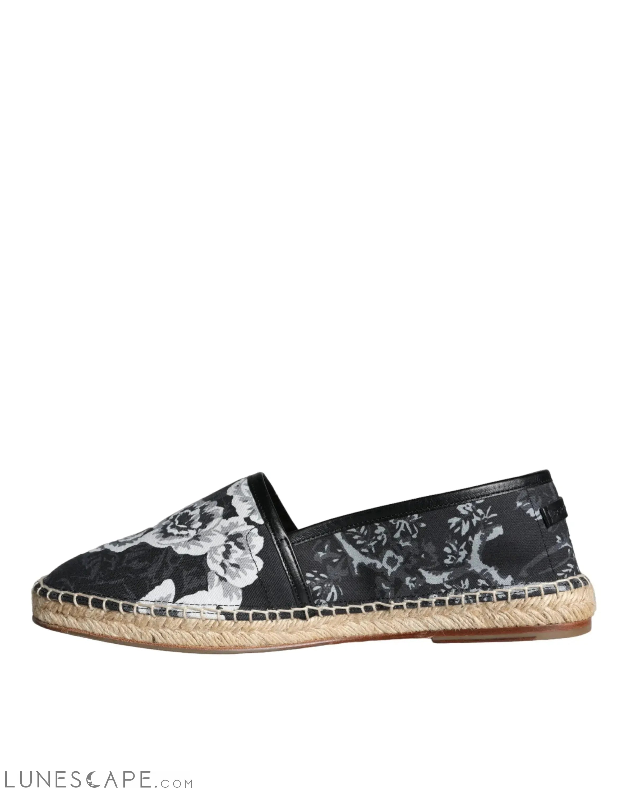 Dolce & Gabbana Black Floral Cotton Leather Mens Espadrilles Shoes LUNESCAPE