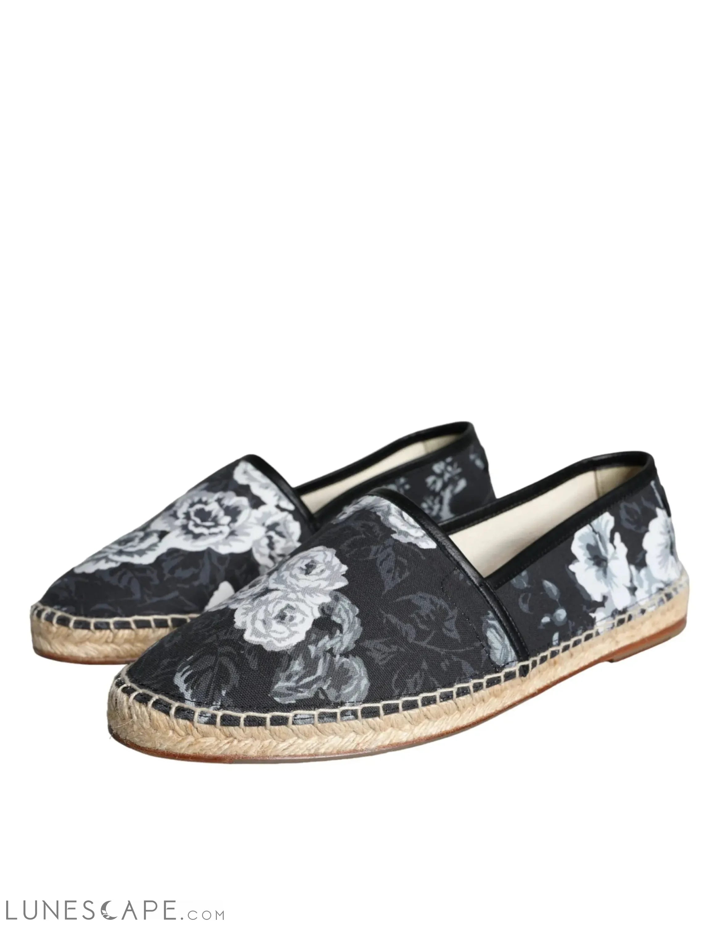 Dolce & Gabbana Black Floral Cotton Leather Mens Espadrilles Shoes LUNESCAPE