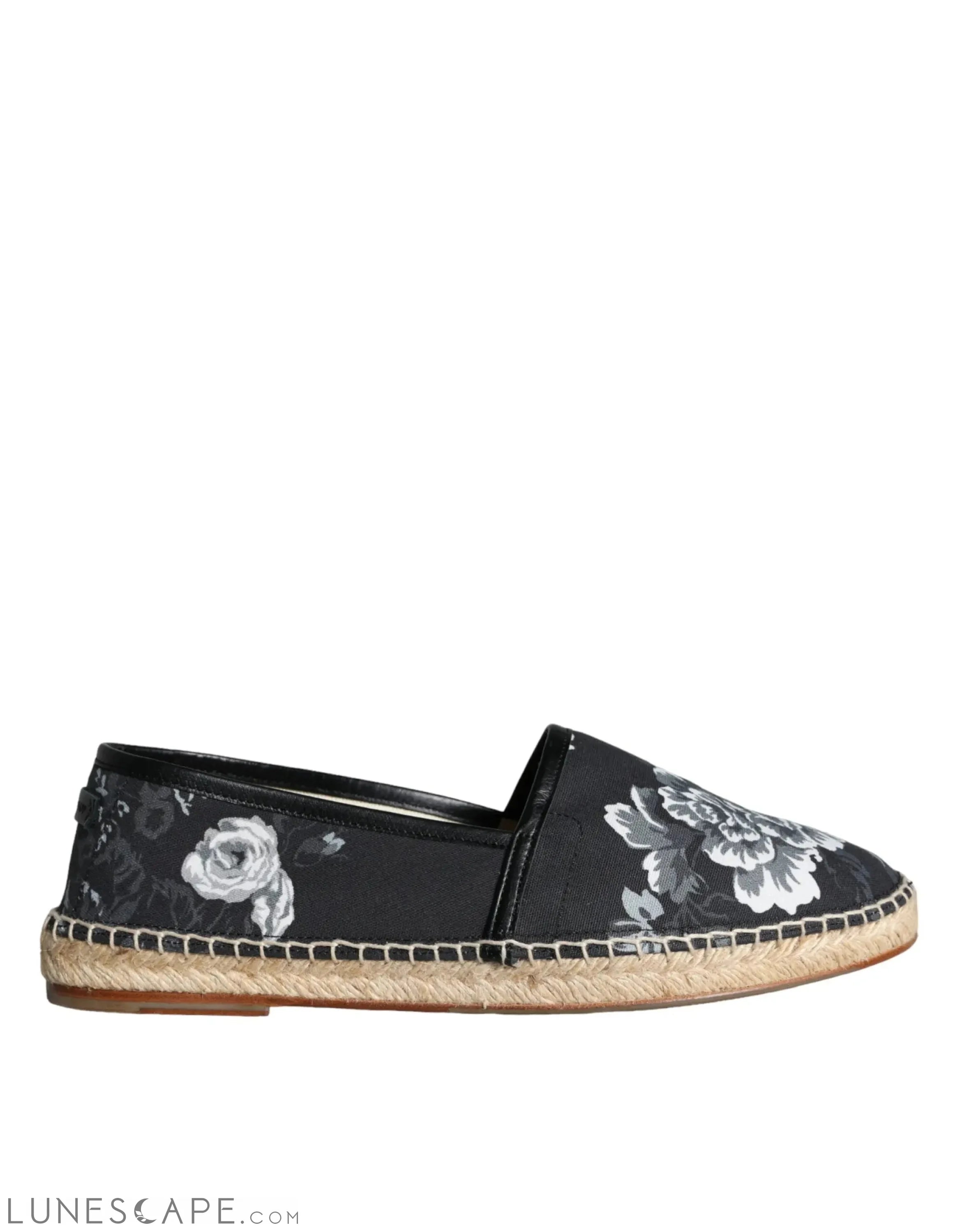 Dolce & Gabbana Black Floral Cotton Leather Mens Espadrilles Shoes LUNESCAPE