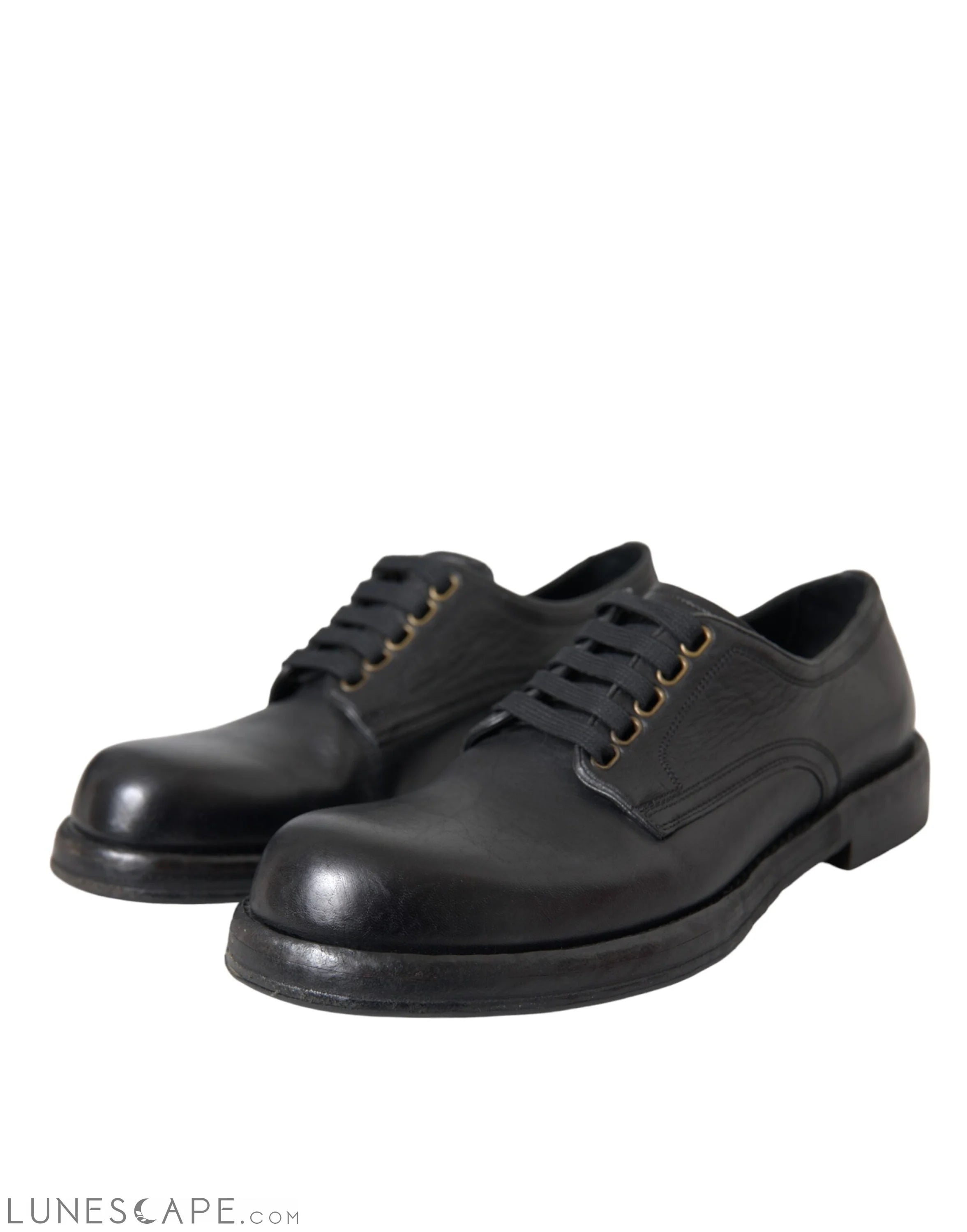 Dolce & Gabbana Black Horse Leather Derby Men Dress Shoes LUNESCAPE