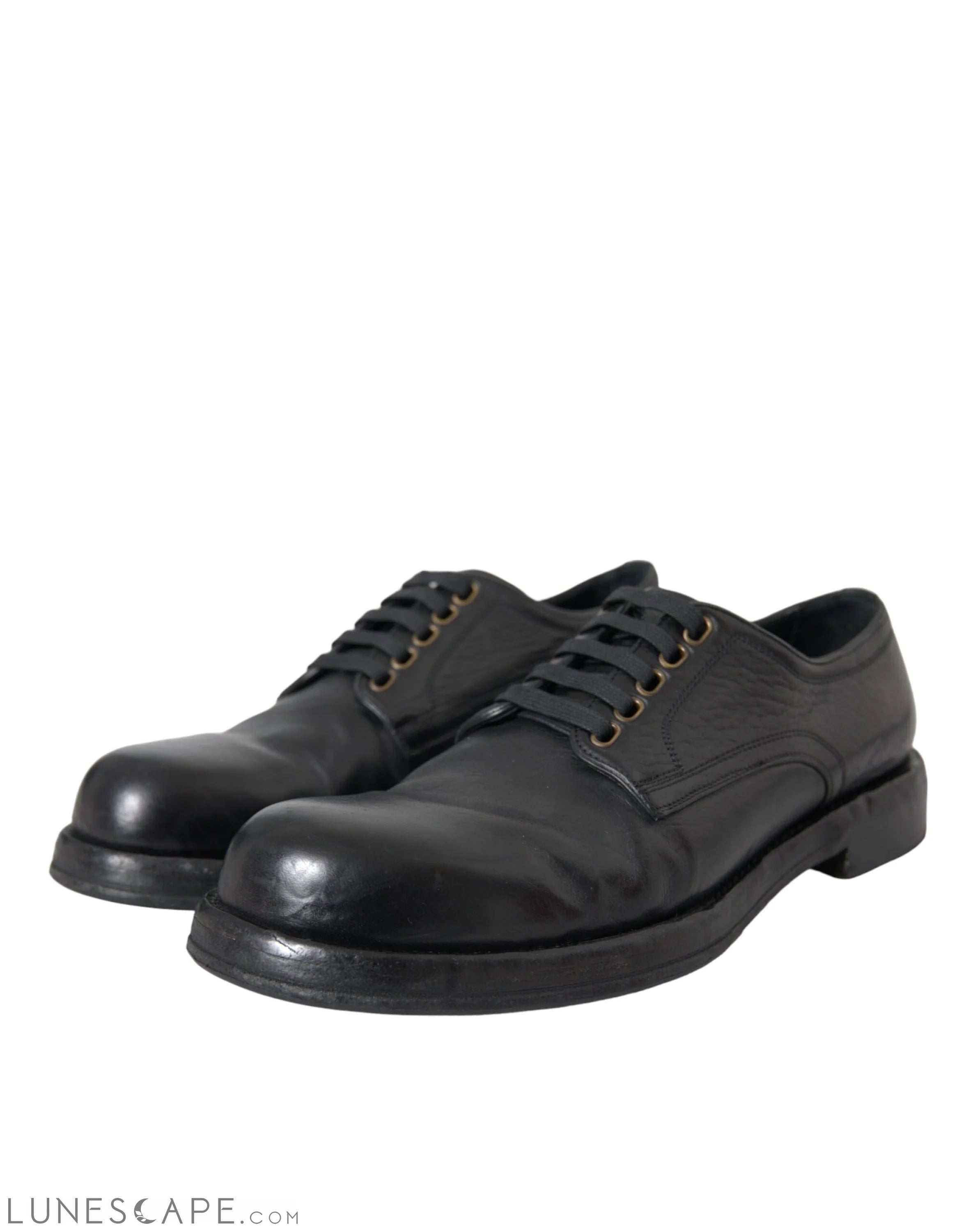 Dolce & Gabbana Black Horse Leather Derby Men Dress Shoes LUNESCAPE