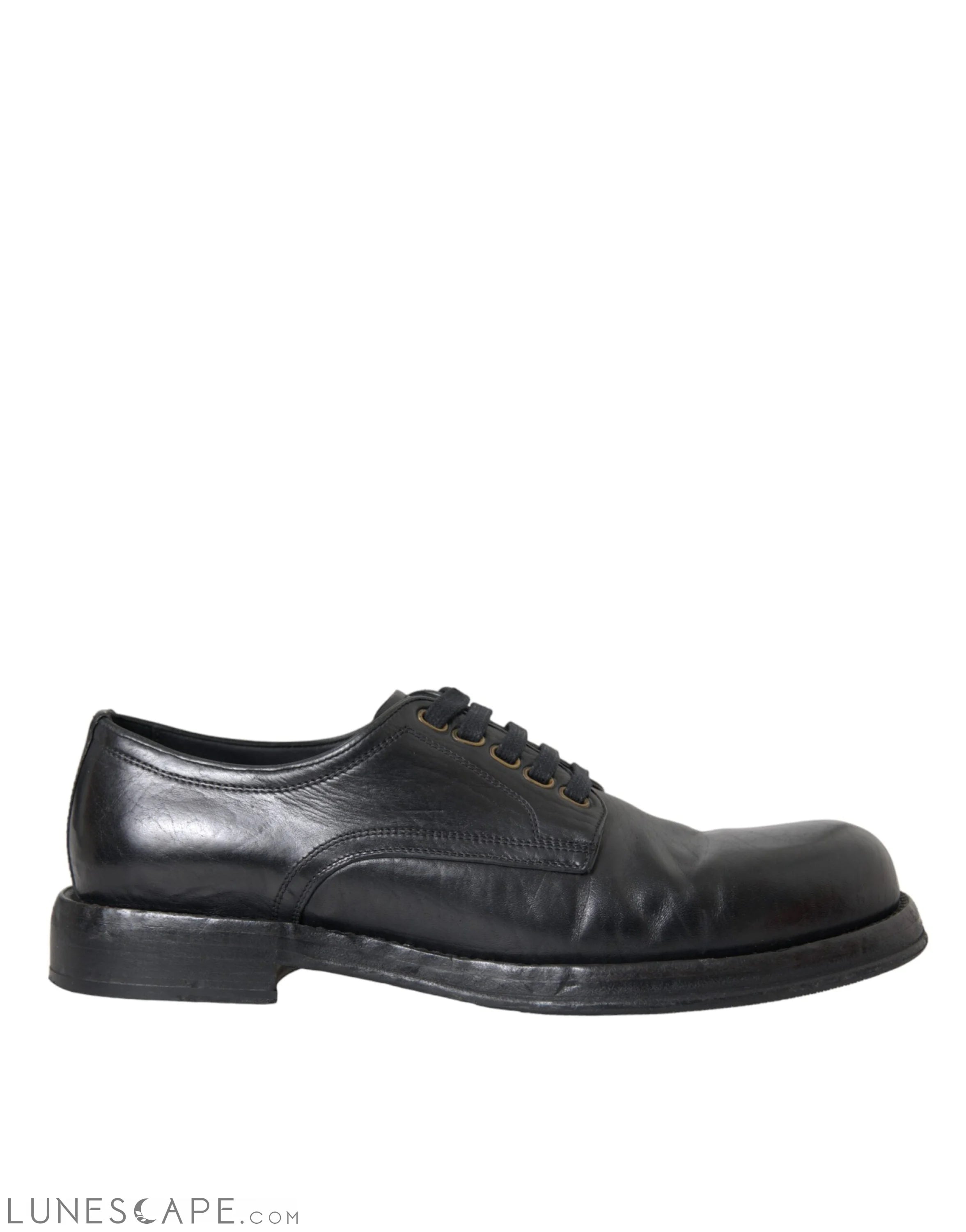 Dolce & Gabbana Black Horse Leather Derby Men Dress Shoes LUNESCAPE