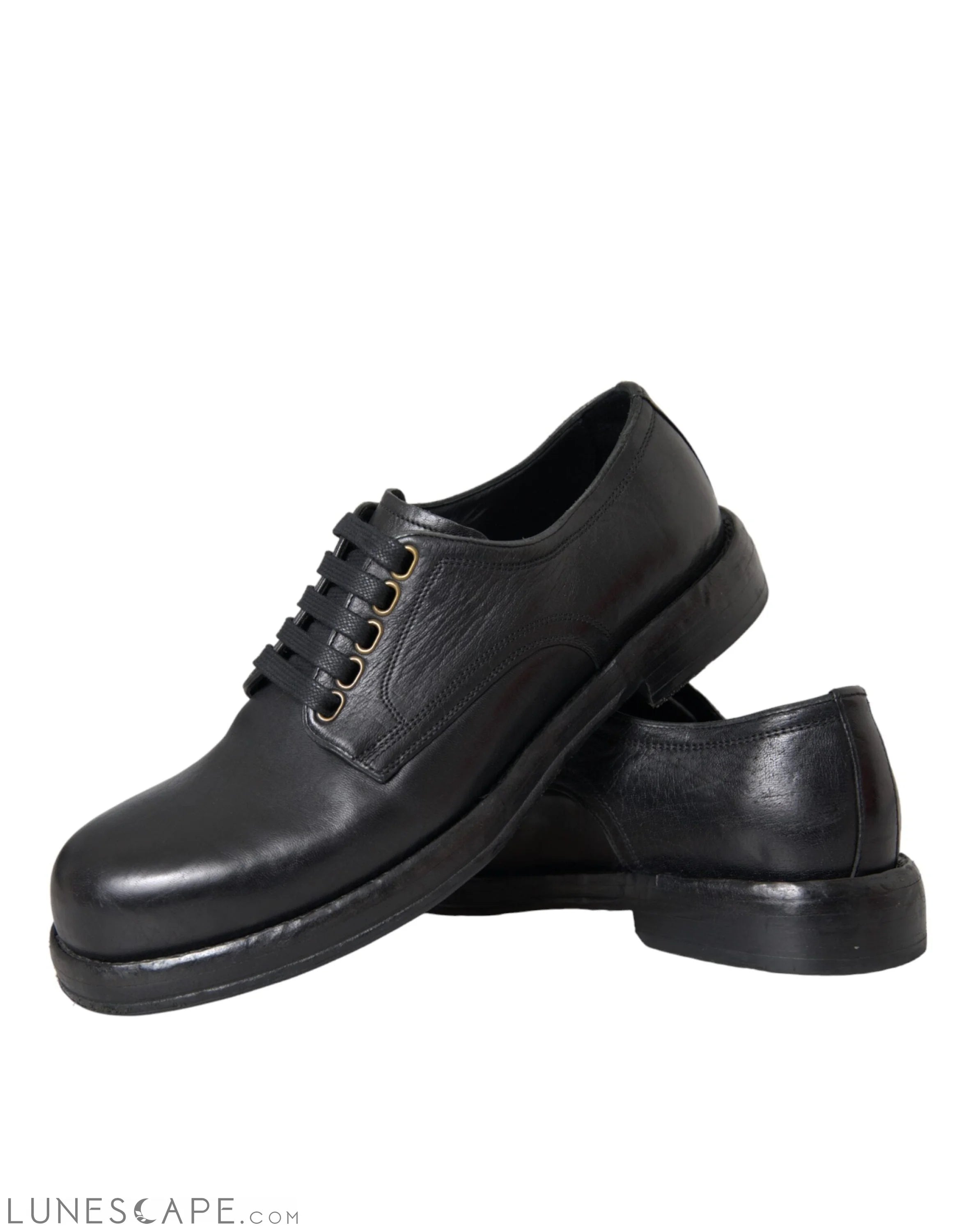 Dolce & Gabbana Black Horse Leather Derby Men Dress Shoes LUNESCAPE