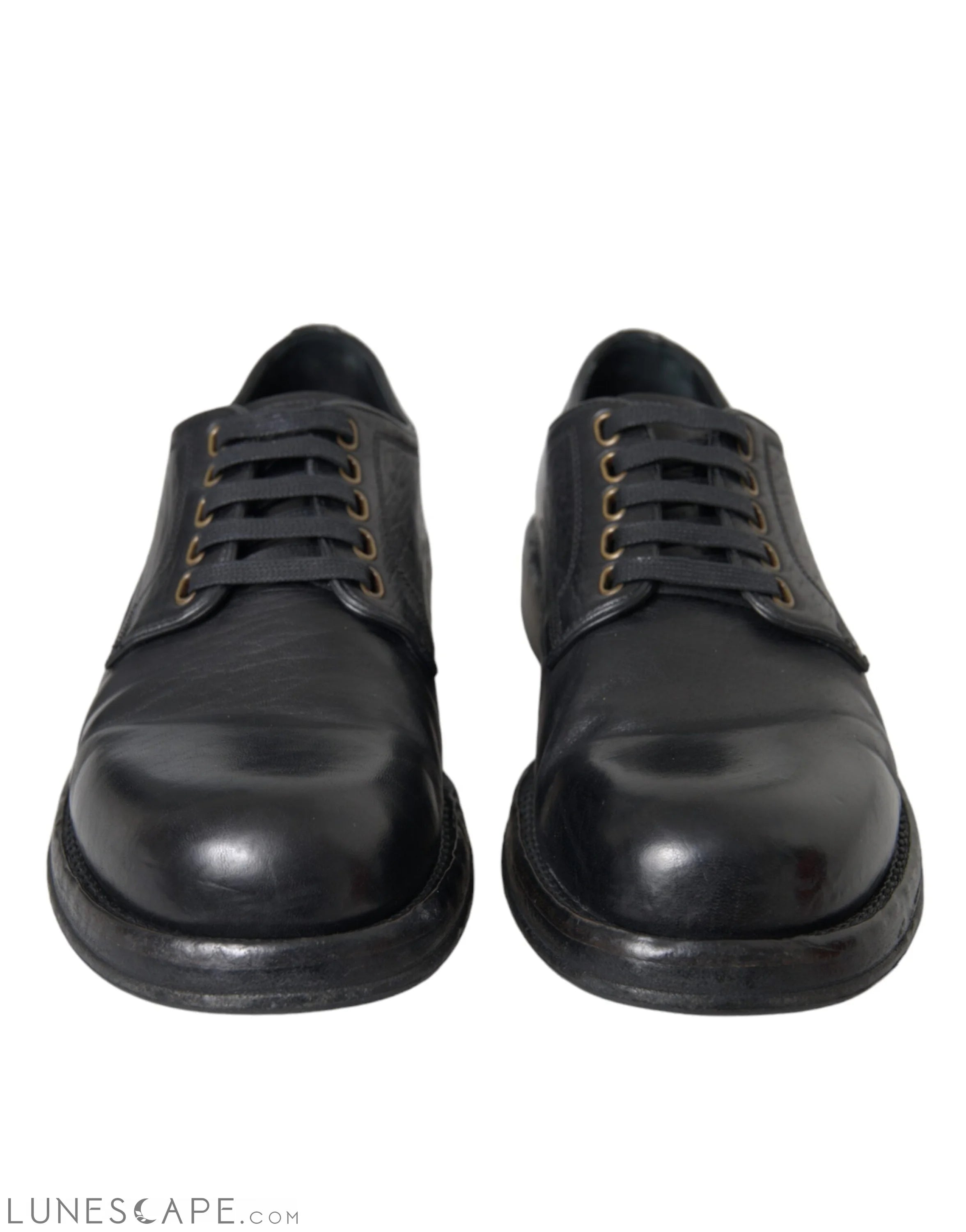 Dolce & Gabbana Black Horse Leather Derby Men Dress Shoes LUNESCAPE