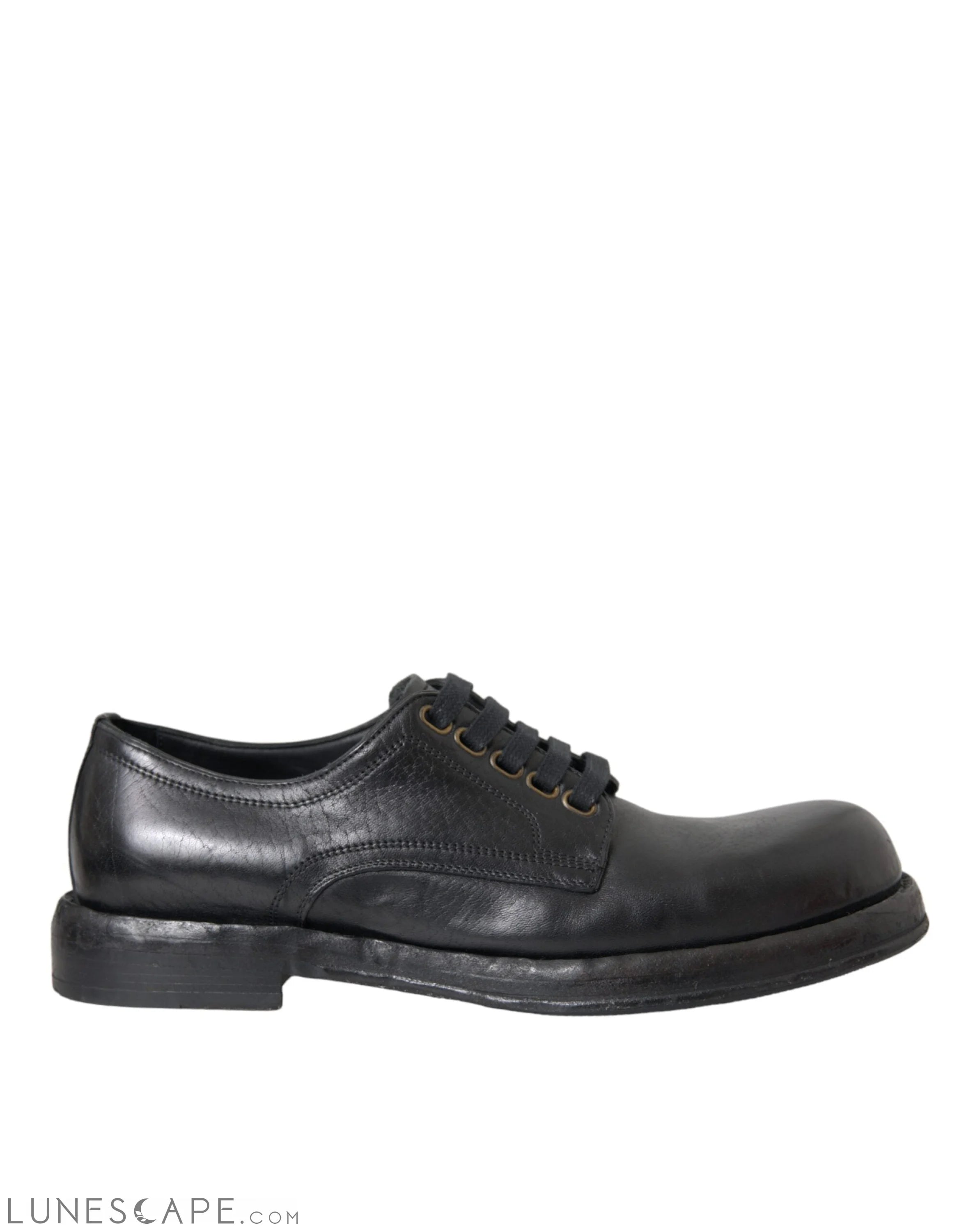 Dolce & Gabbana Black Horse Leather Derby Men Dress Shoes LUNESCAPE