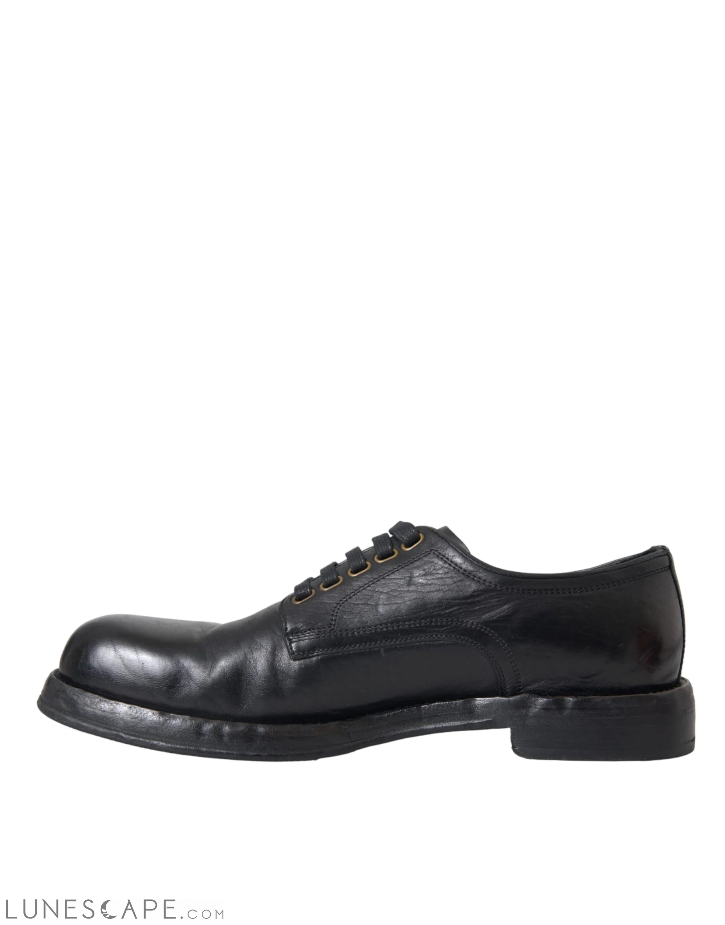 Dolce & Gabbana Black Horse Leather Derby Men Dress Shoes LUNESCAPE