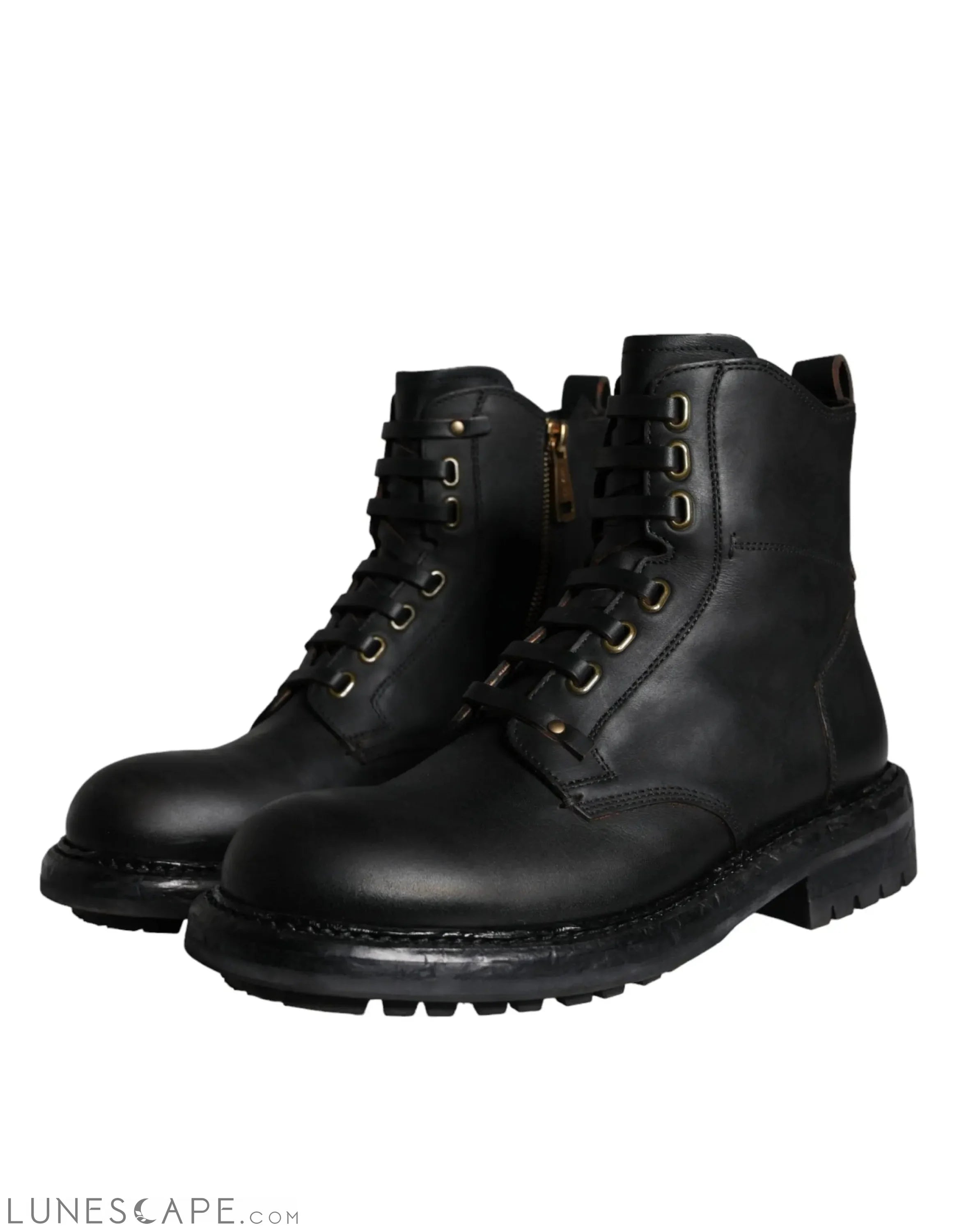 Dolce & Gabbana Black Lace Up Mid Calf Boots Men LUNESCAPE