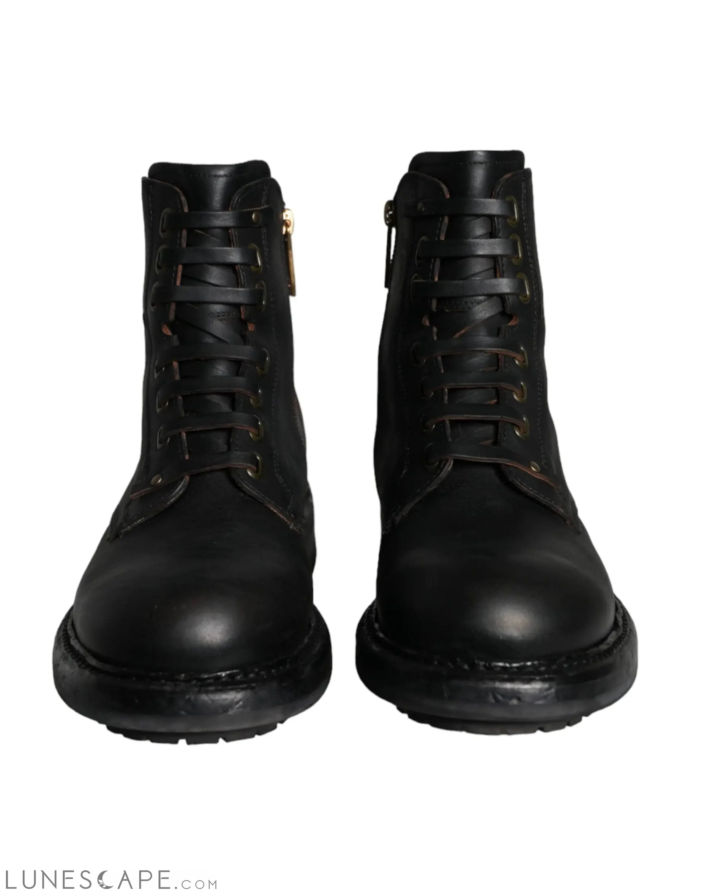 Dolce & Gabbana Black Lace Up Mid Calf Boots Men LUNESCAPE