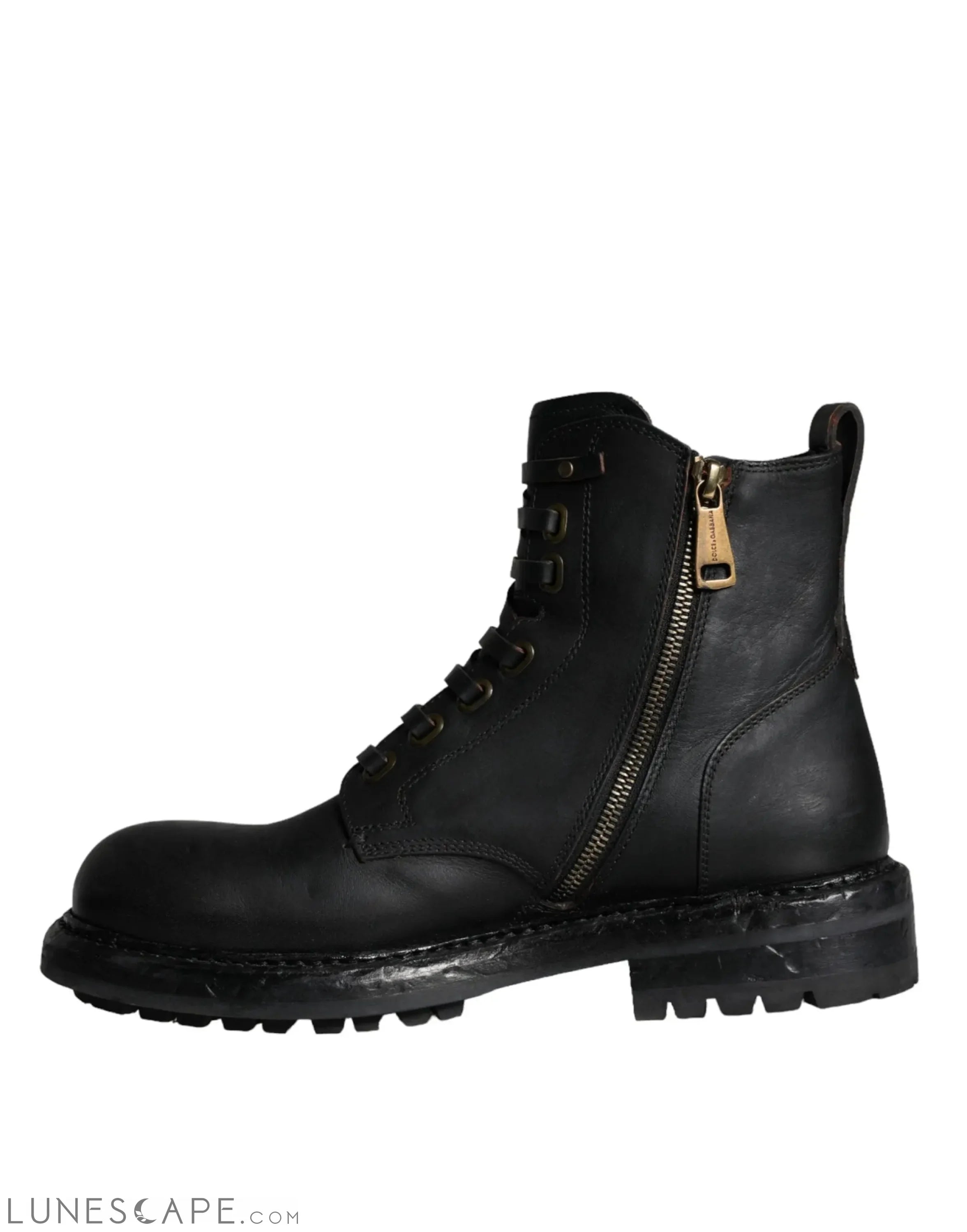 Dolce & Gabbana Black Lace Up Mid Calf Boots Men LUNESCAPE