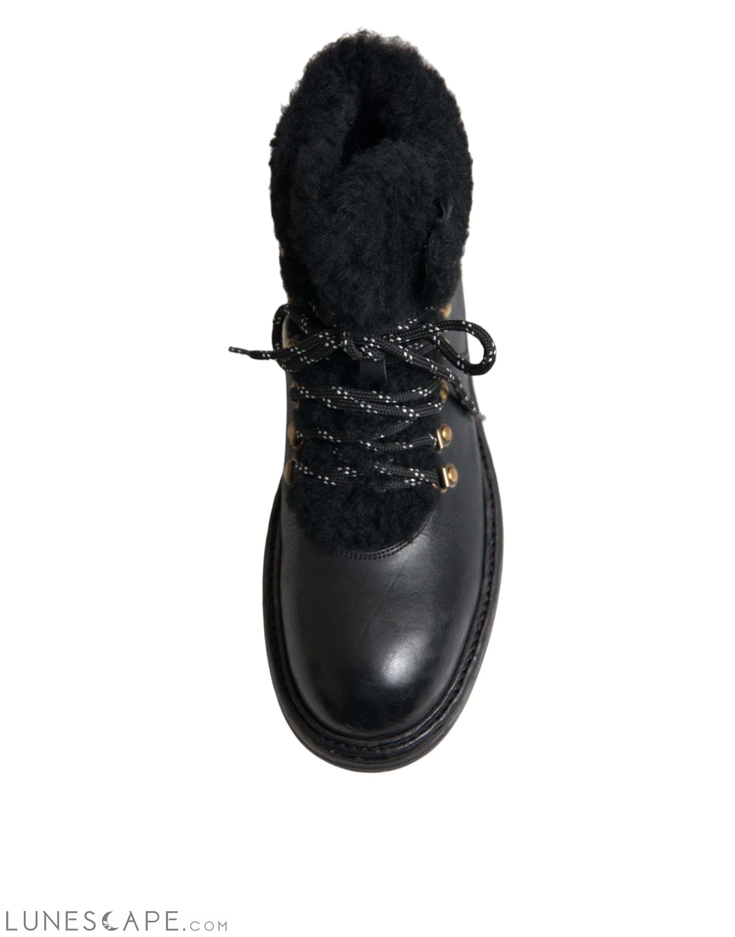 Dolce & Gabbana Black Leather Bernini Shearling Boots LUNESCAPE