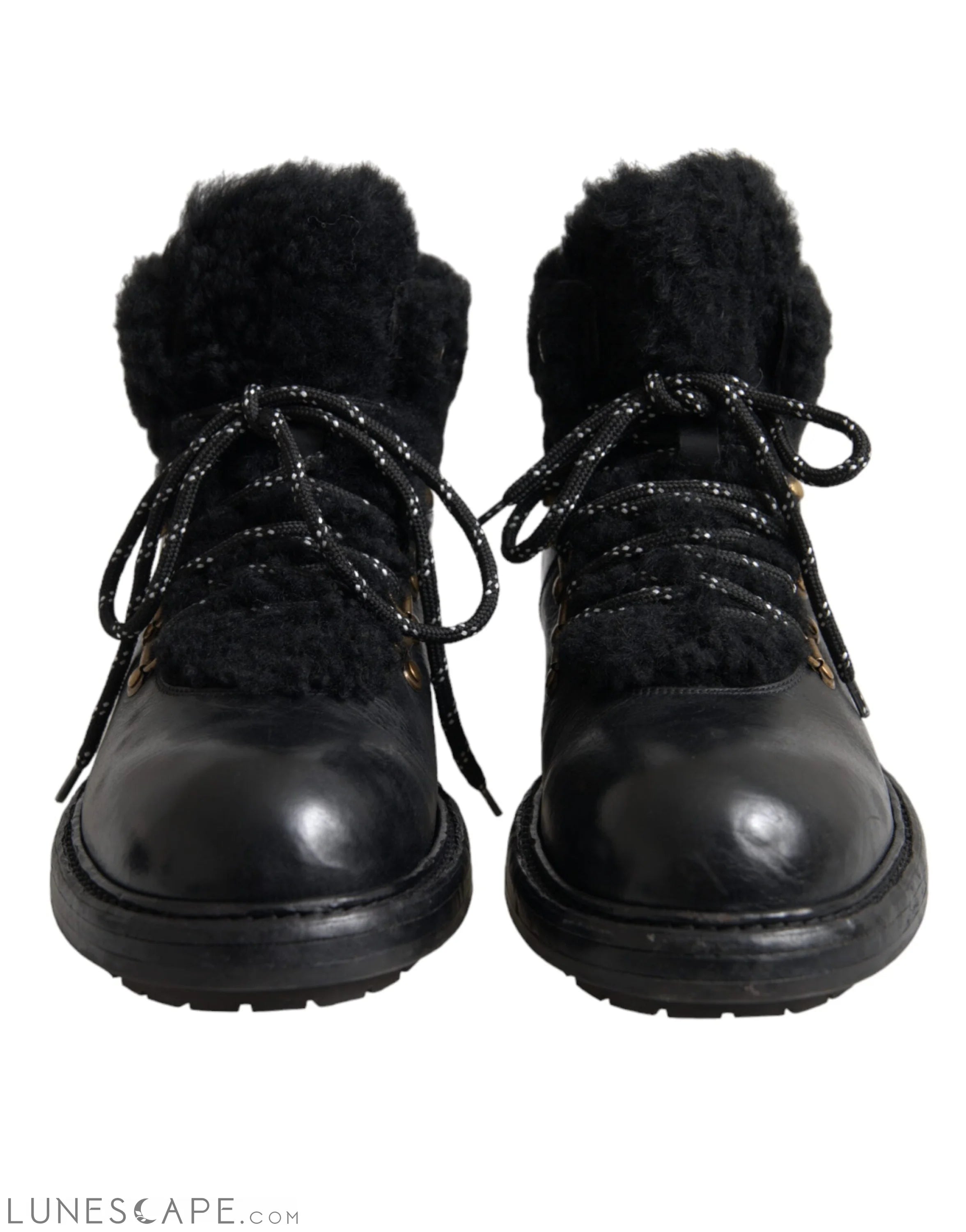 Dolce & Gabbana Black Leather Bernini Shearling Boots LUNESCAPE