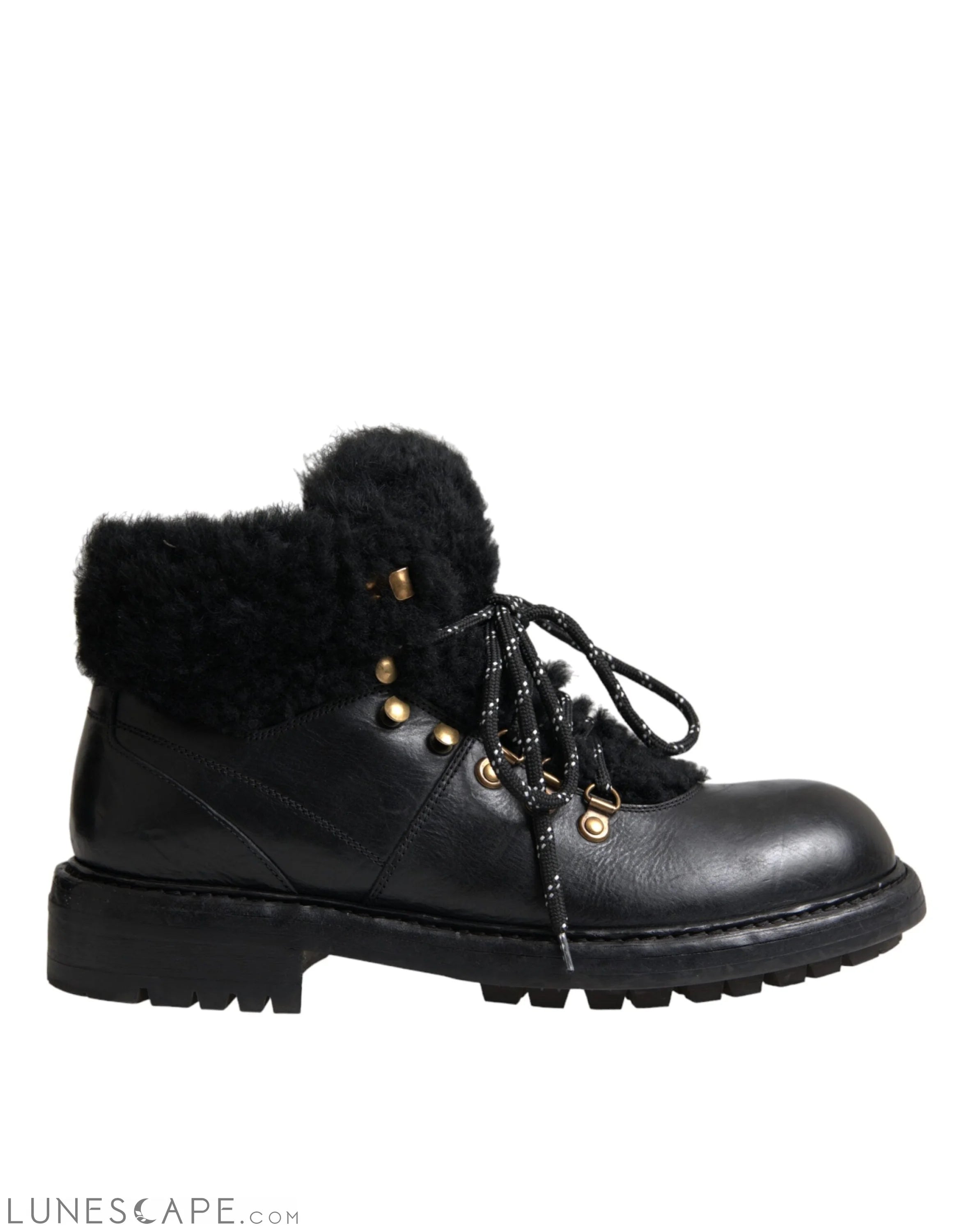 Dolce & Gabbana Black Leather Bernini Shearling Boots LUNESCAPE