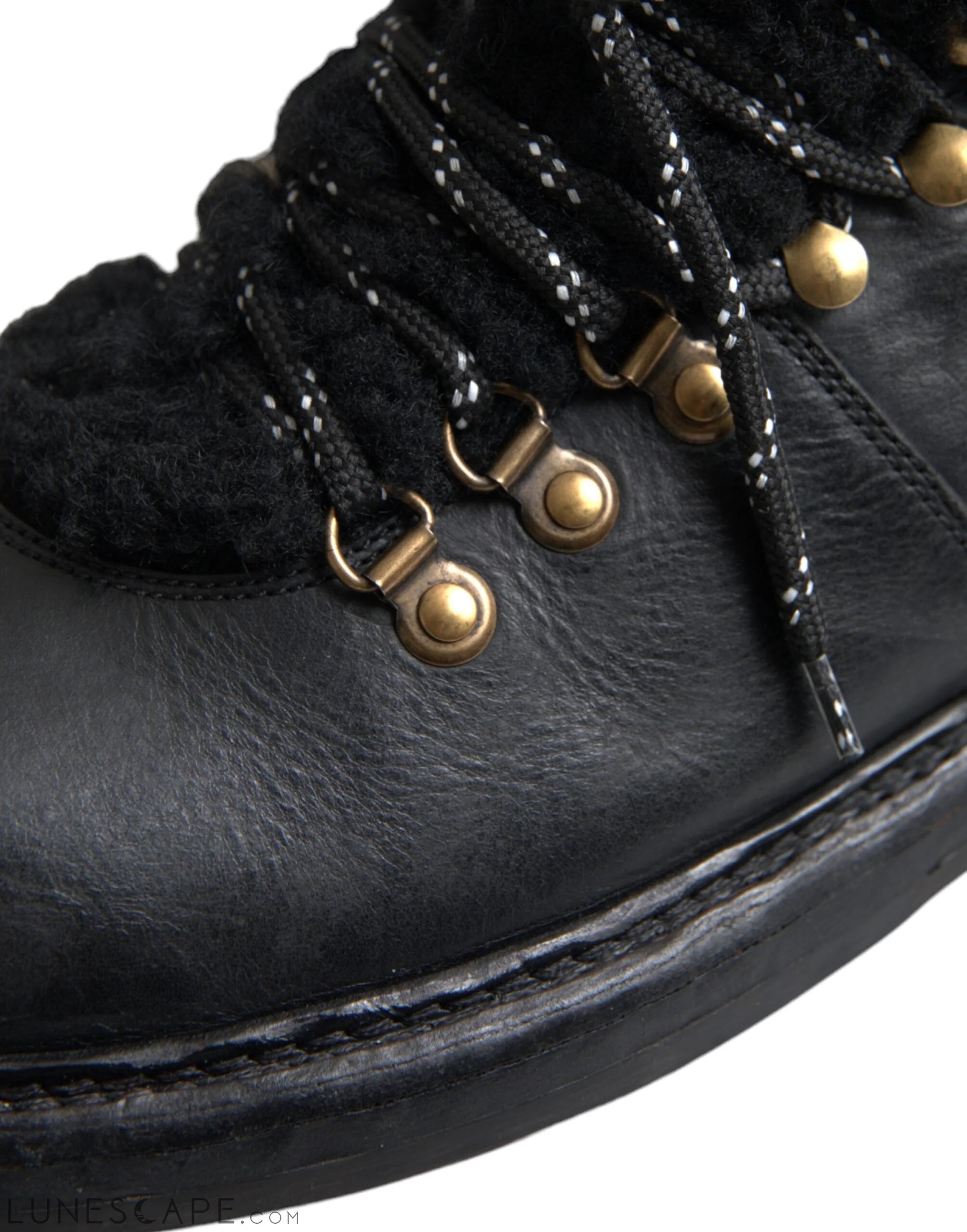 Dolce & Gabbana Black Leather Bernini Shearling Boots LUNESCAPE