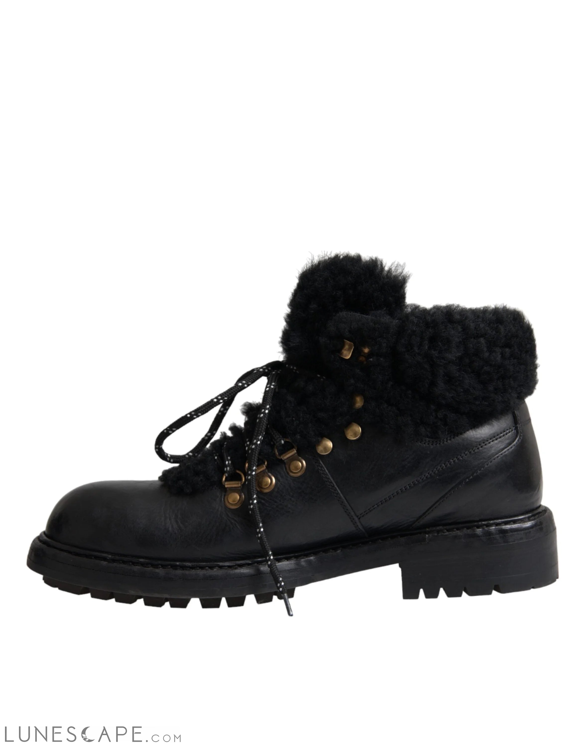 Dolce & Gabbana Black Leather Bernini Shearling Boots LUNESCAPE