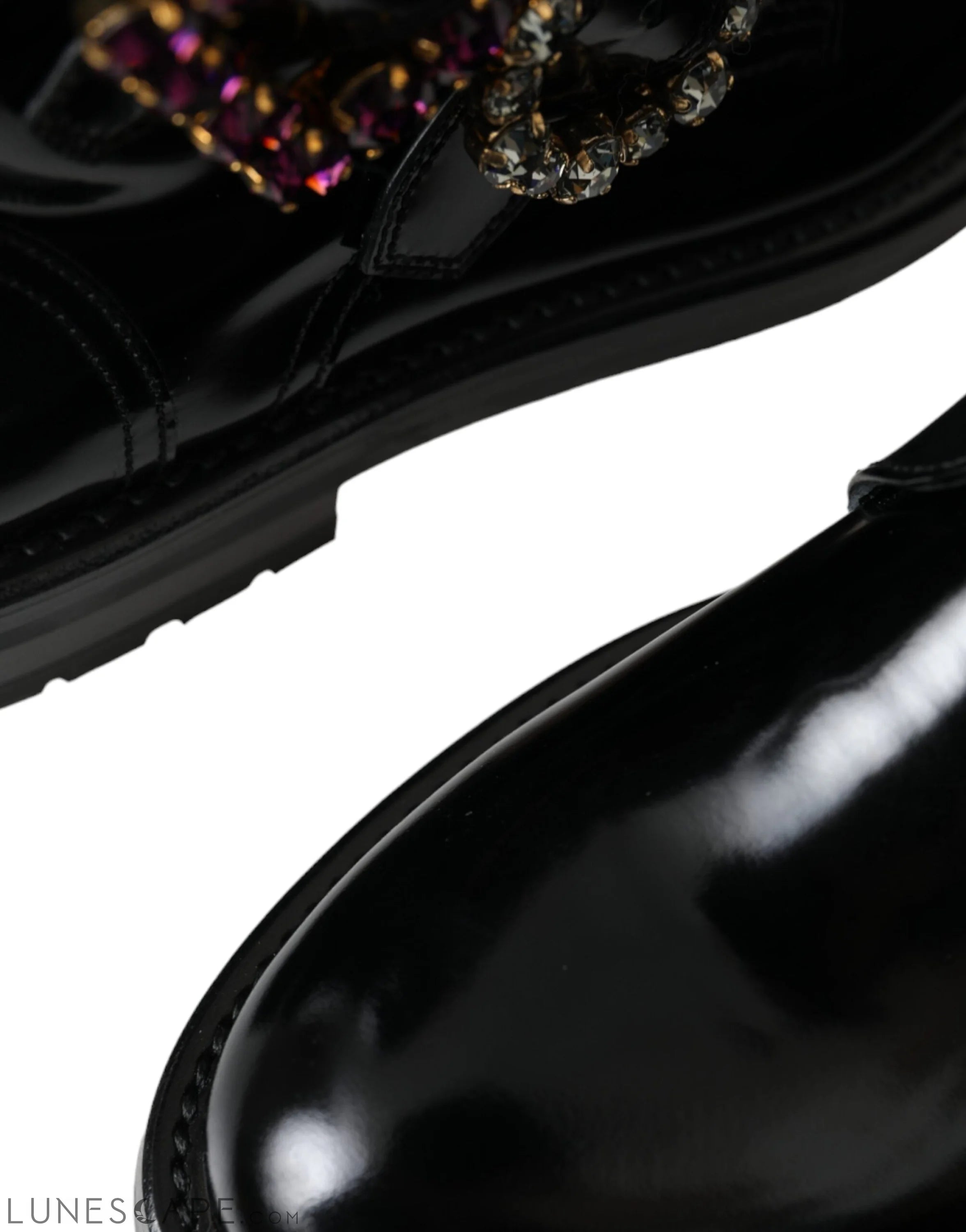 Dolce & Gabbana Black Leather Crystal Buckles Boots LUNESCAPE