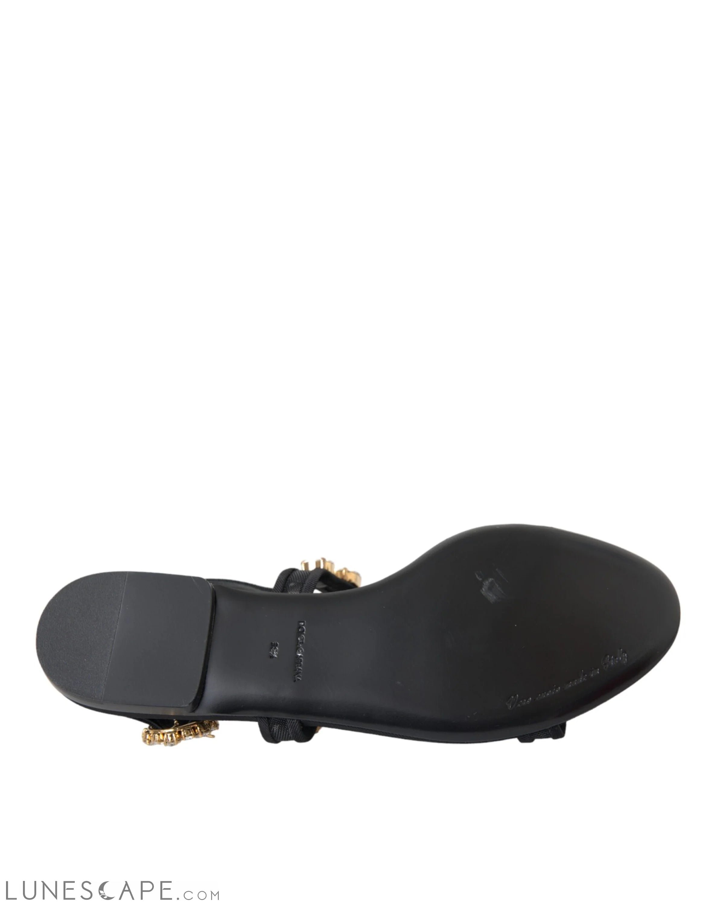 Dolce & Gabbana Black Leather Crystal Flats Sandals Shoes LUNESCAPE