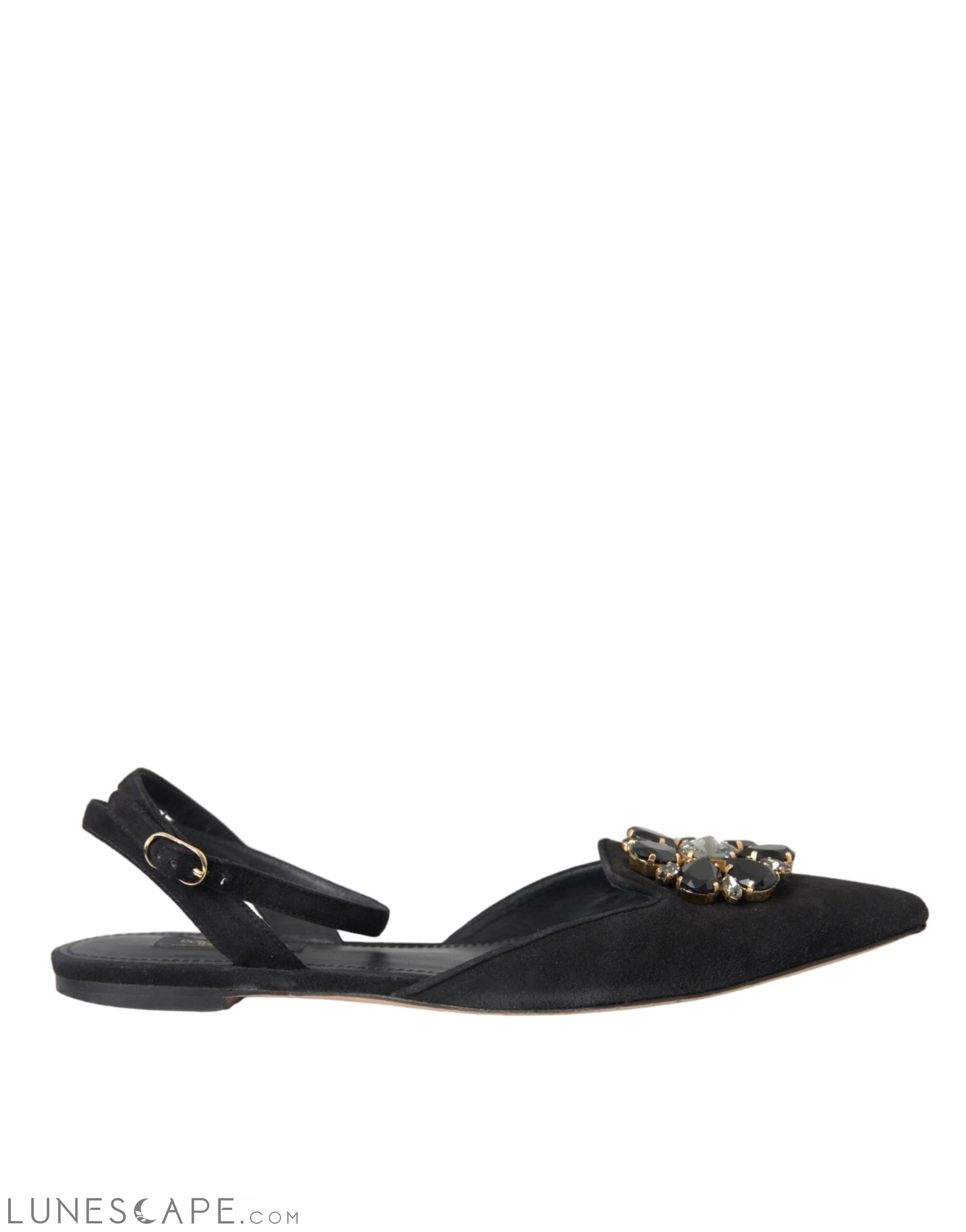 Dolce & Gabbana Black Leather Crystal Slingback Sandals Shoes LUNESCAPE