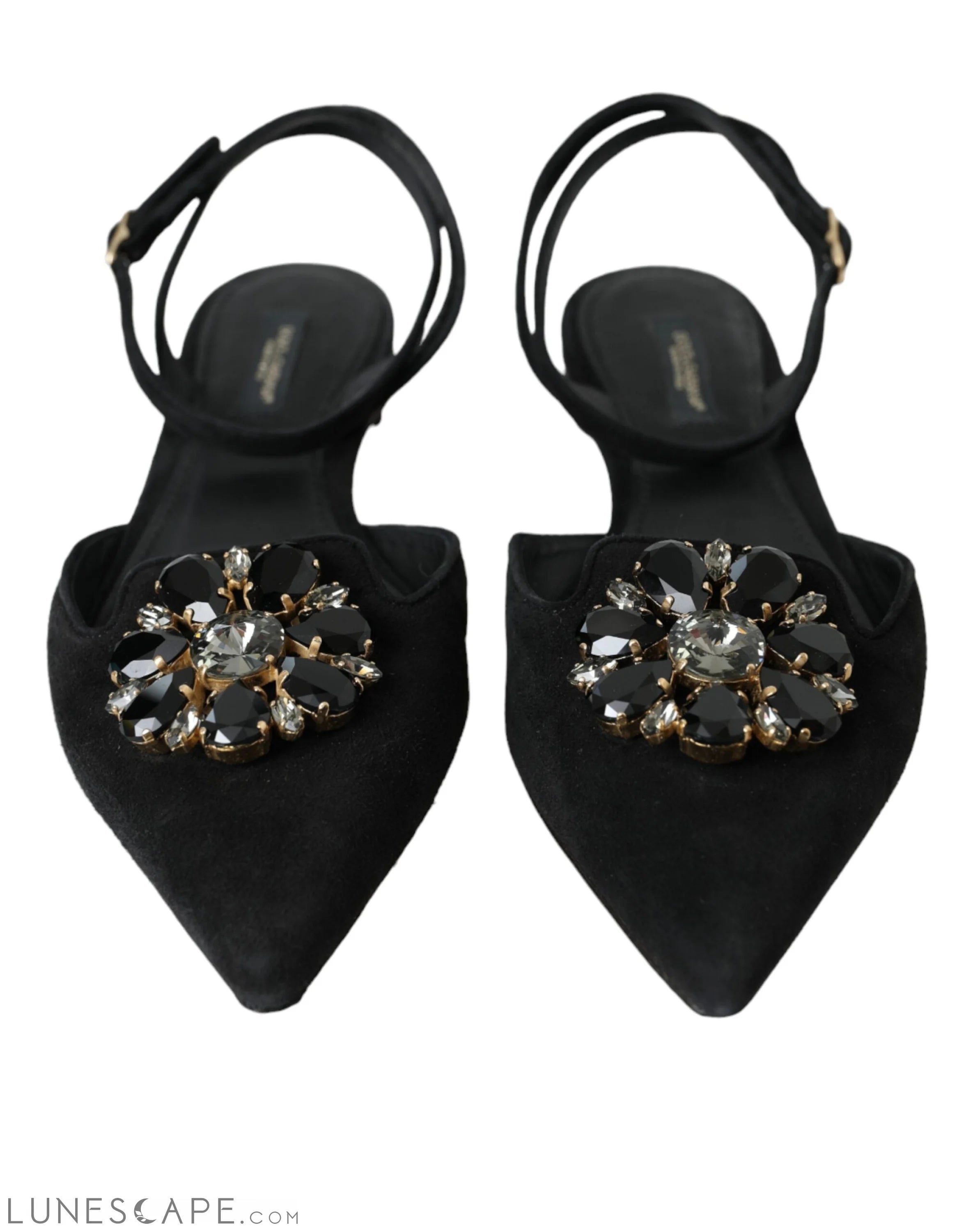 Dolce & Gabbana Black Leather Crystal Slingback Sandals Shoes LUNESCAPE