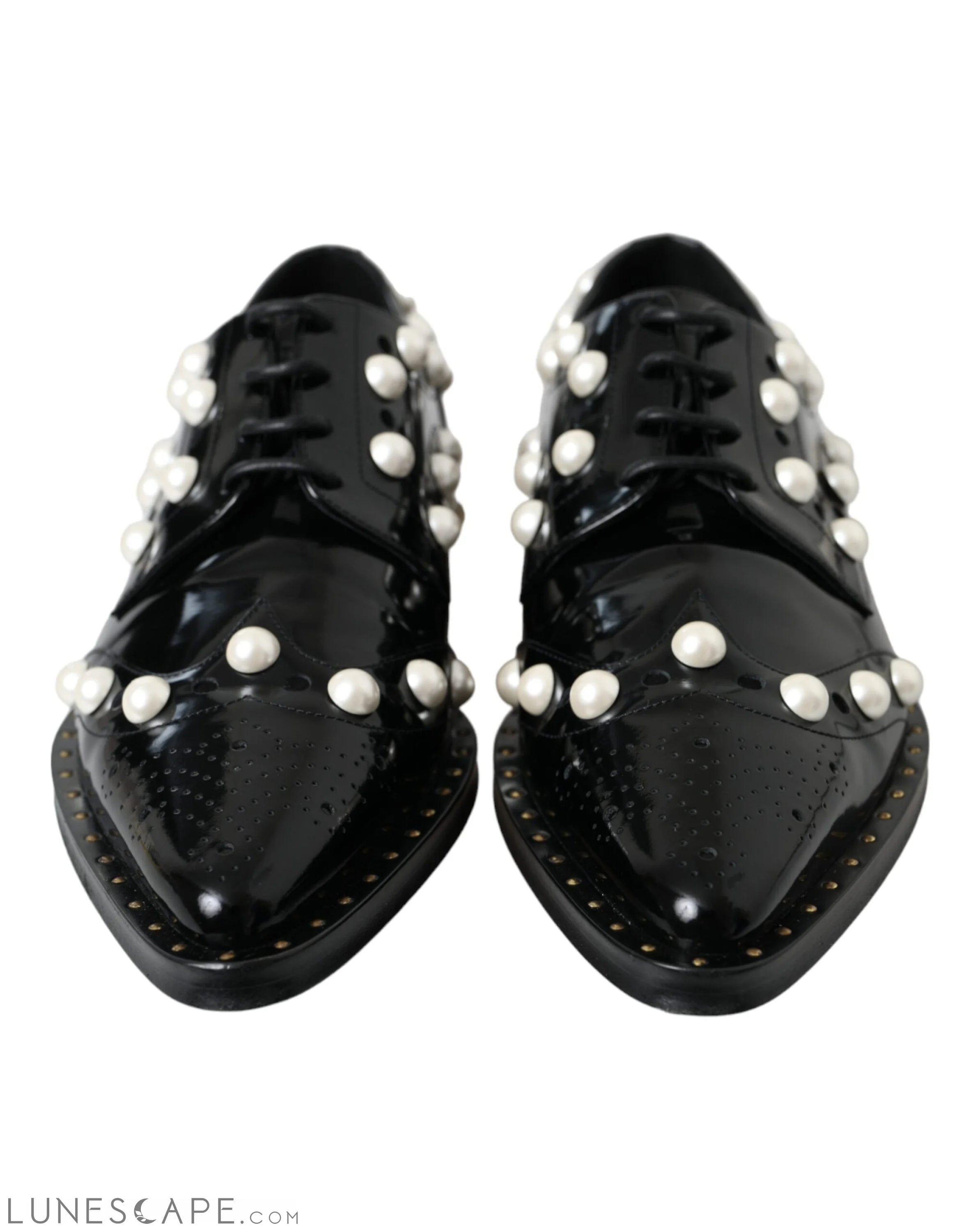 Dolce & Gabbana Black Leather Faux Pearl Dress Broque Shoes LUNESCAPE