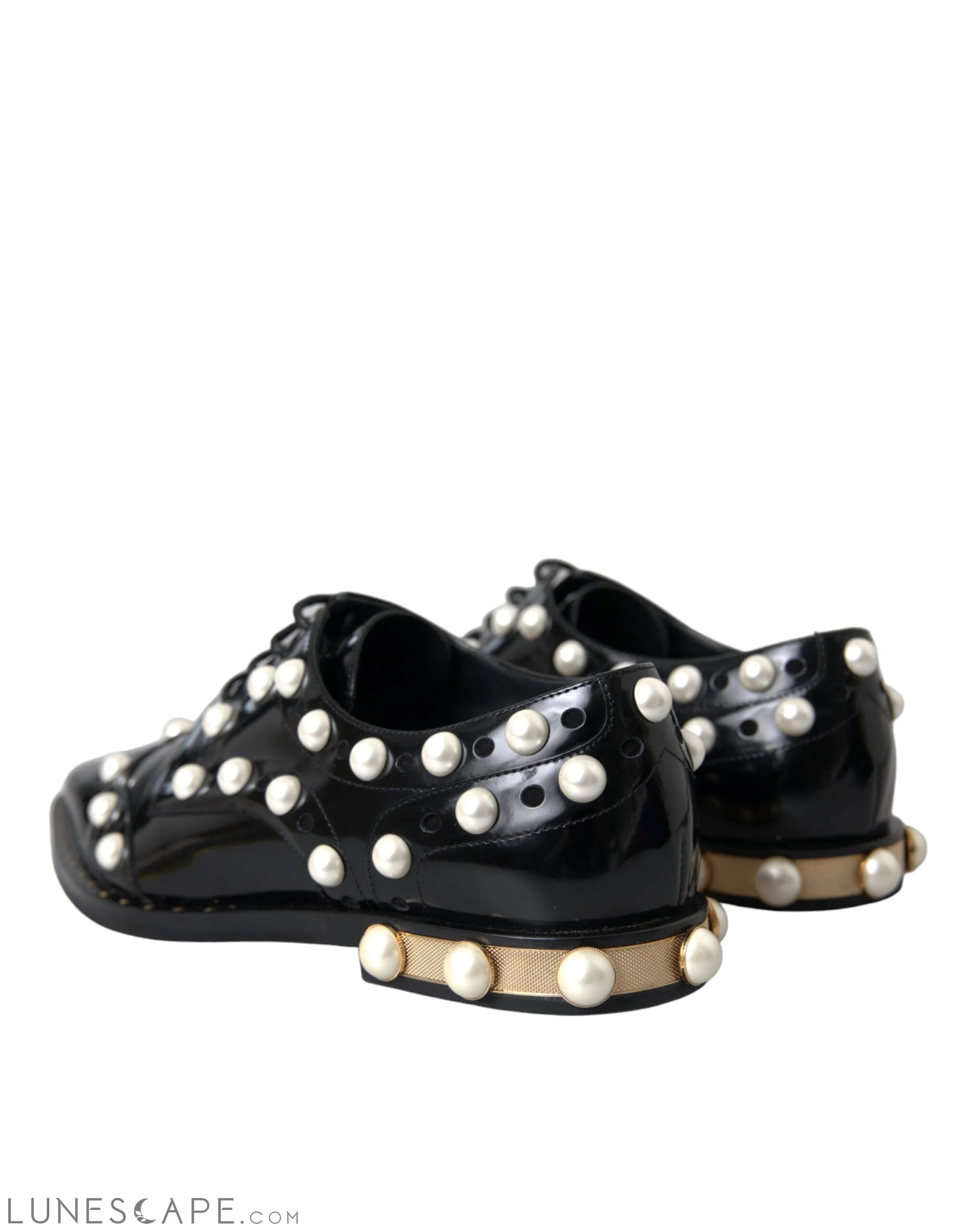 Dolce & Gabbana Black Leather Faux Pearl Dress Broque Shoes LUNESCAPE