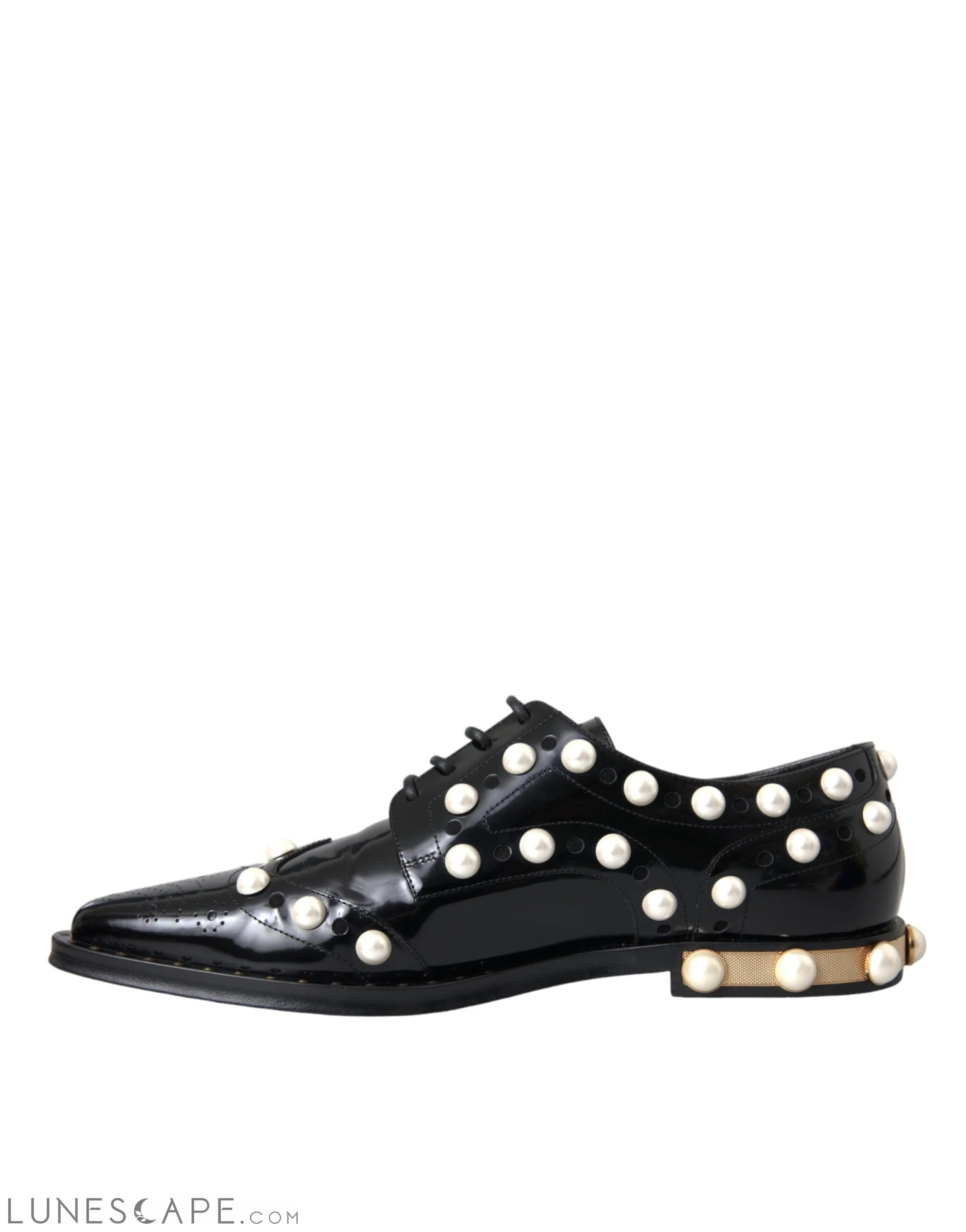 Dolce & Gabbana Black Leather Faux Pearl Dress Broque Shoes LUNESCAPE