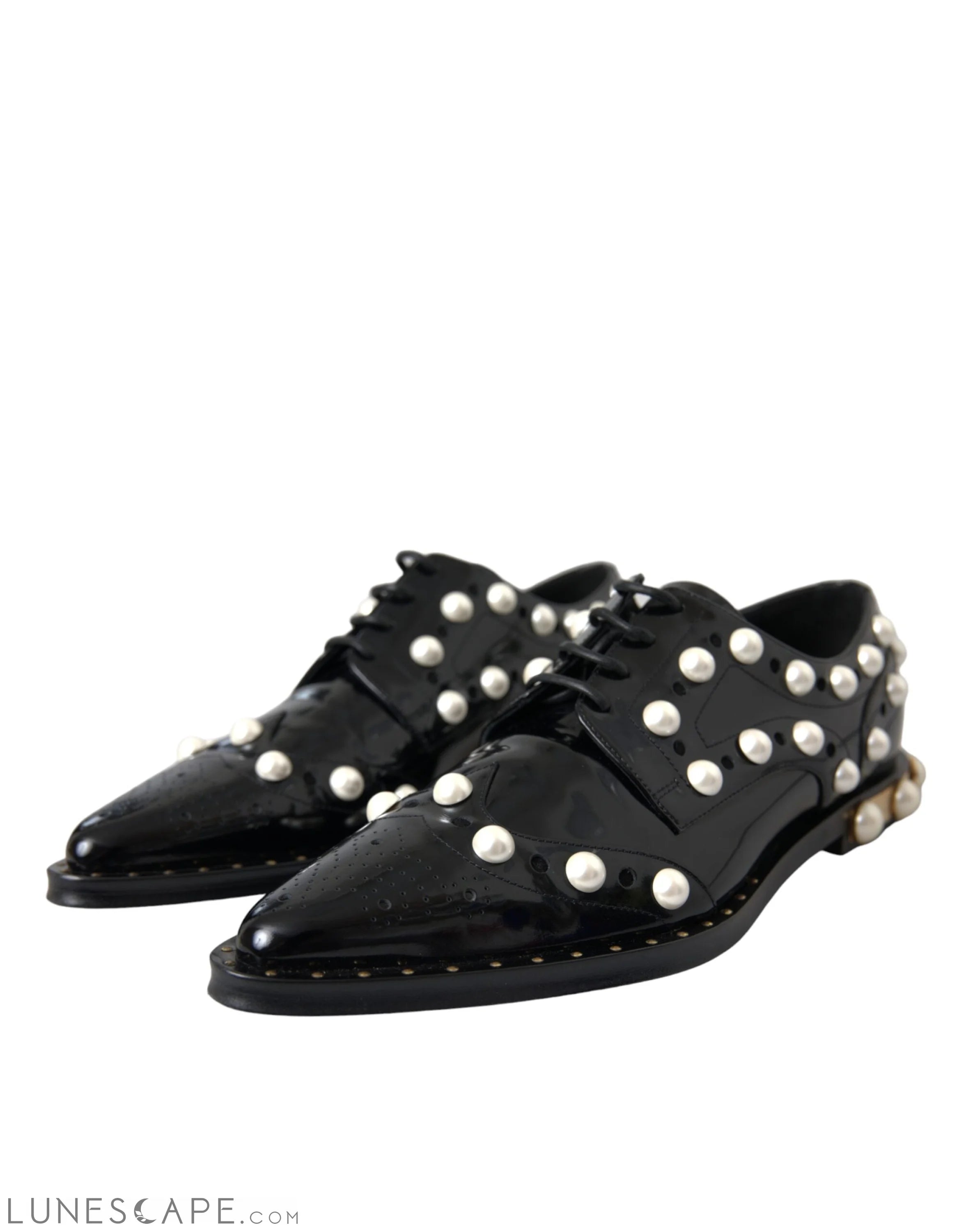 Dolce & Gabbana Black Leather Faux Pearl Dress Broque Shoes LUNESCAPE