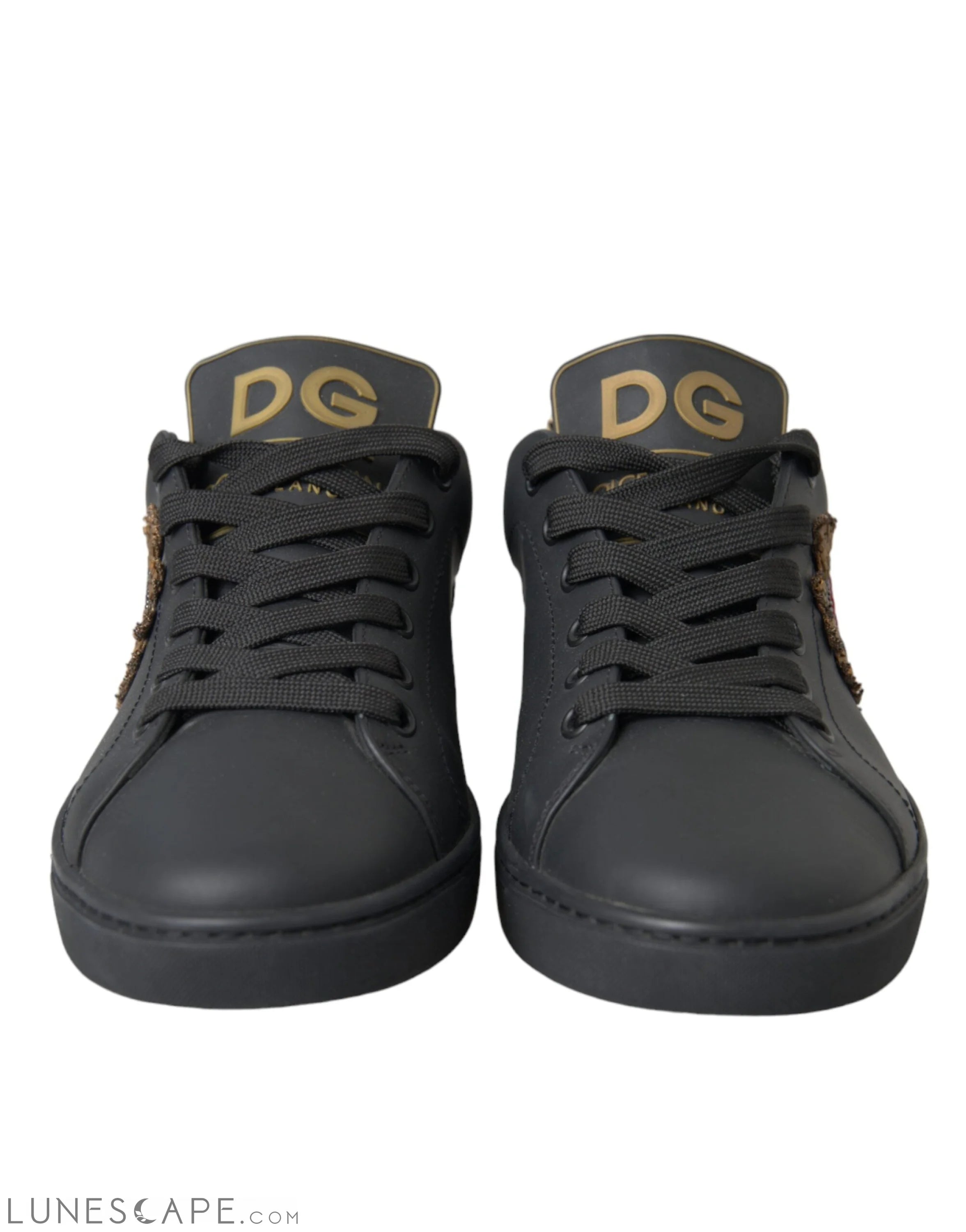 Dolce & Gabbana Black Leather Heart Embellished Sneakers Shoes LUNESCAPE