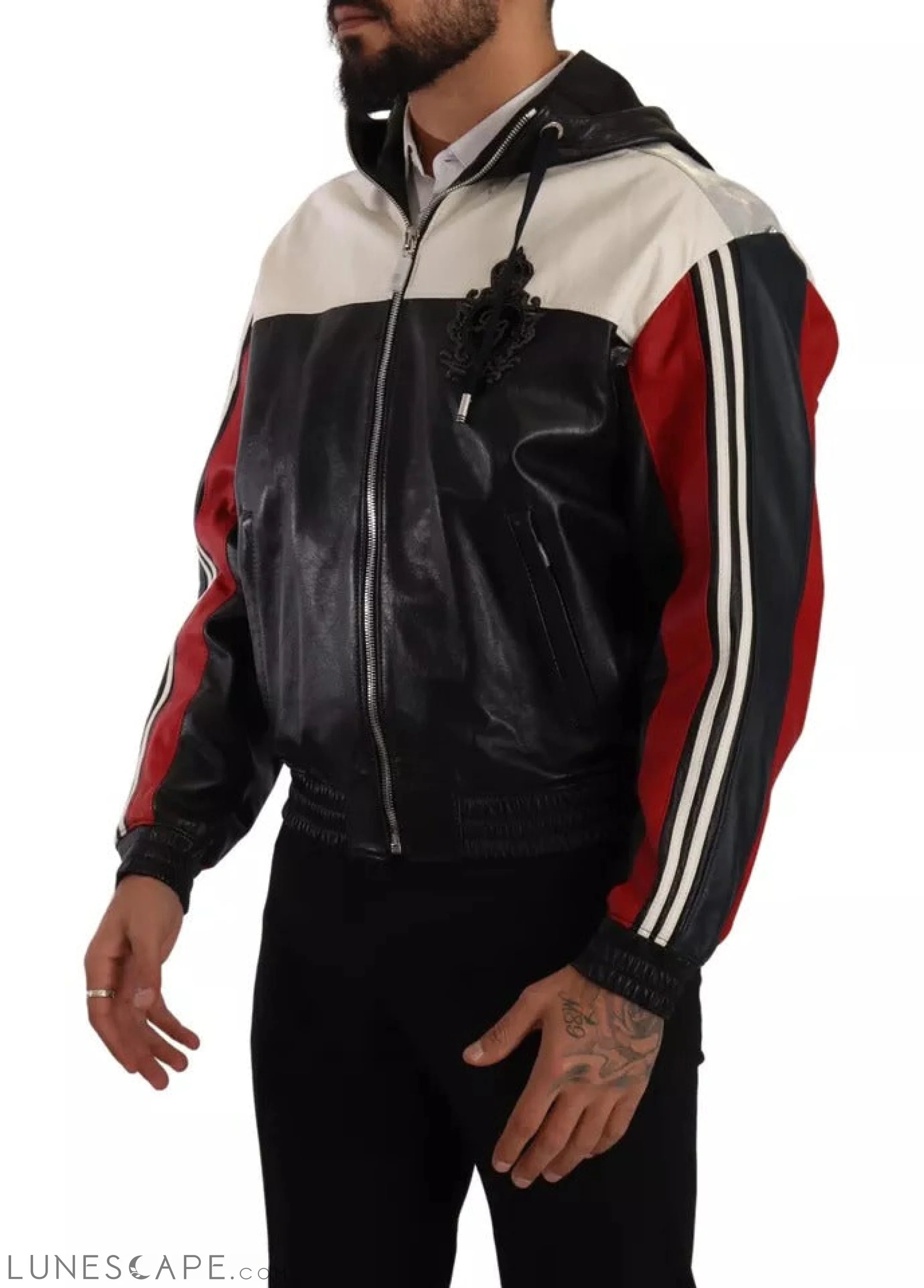 Dolce & Gabbana Black Leather Hooded Blouson Jacket LUNESCAPE