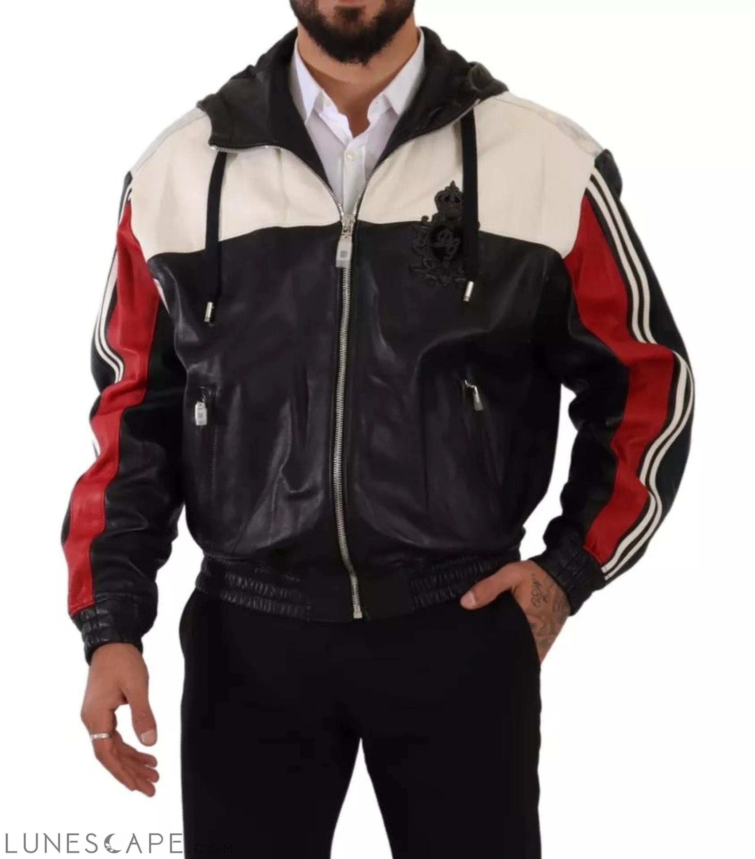 Dolce & Gabbana Black Leather Hooded Blouson Jacket LUNESCAPE