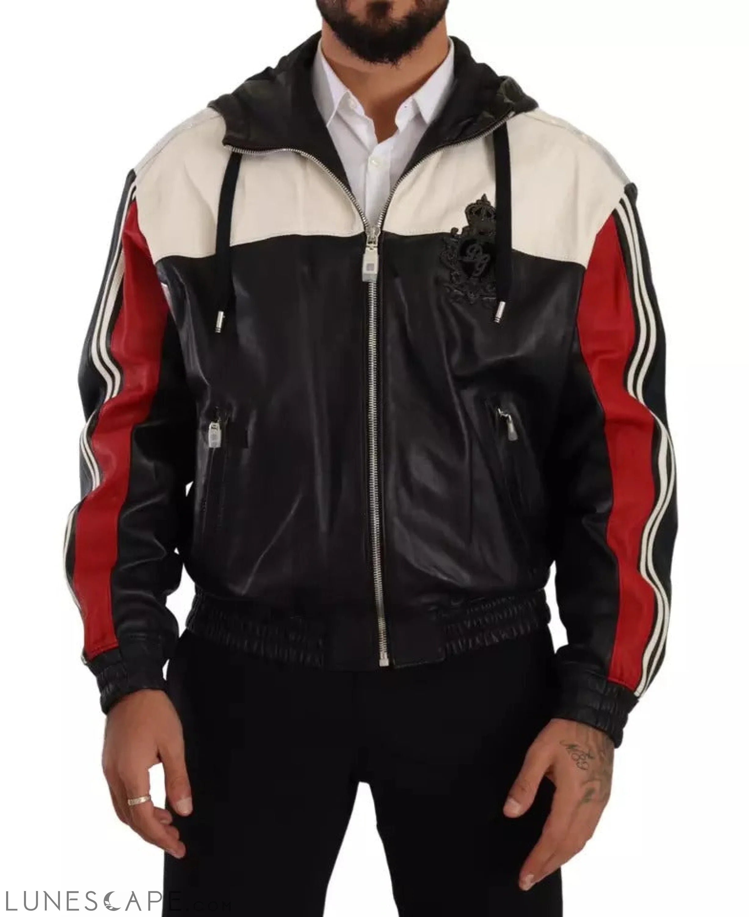 Dolce & Gabbana Black Leather Hooded Blouson Jacket LUNESCAPE