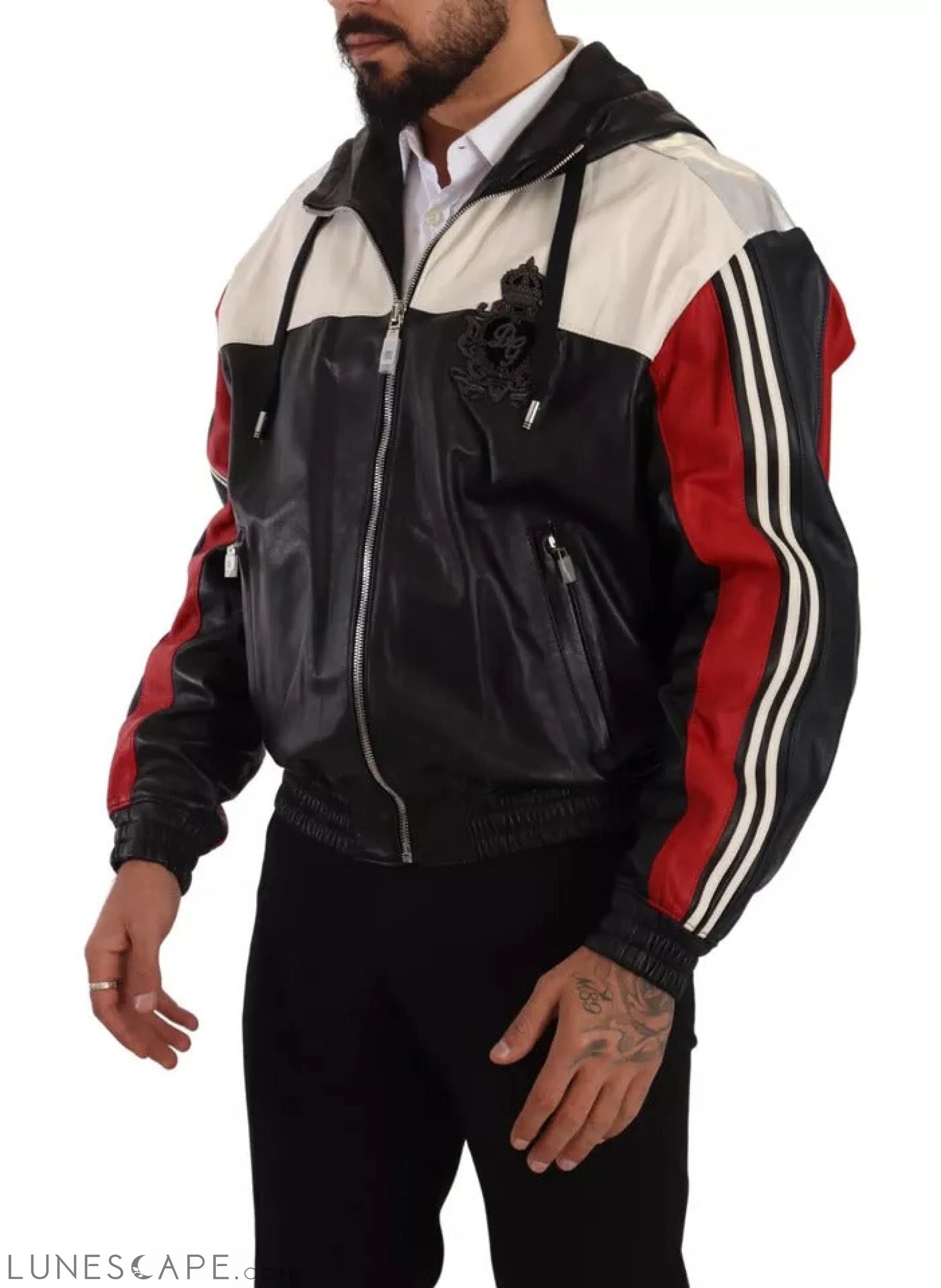 Dolce & Gabbana Black Leather Hooded Blouson Jacket LUNESCAPE