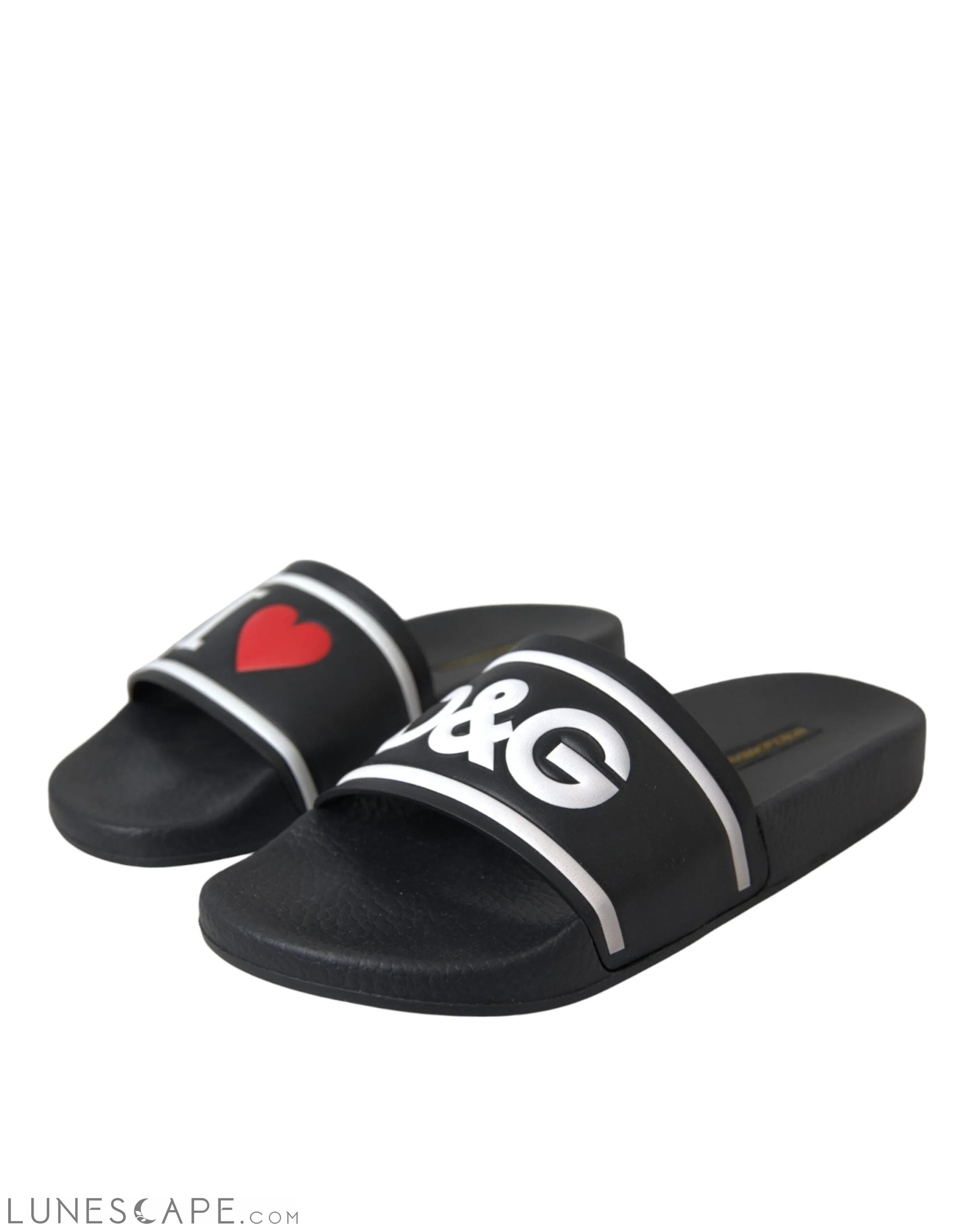 Dolce & Gabbana Black Leather I Love D&G Sandals Slides Shoes LUNESCAPE