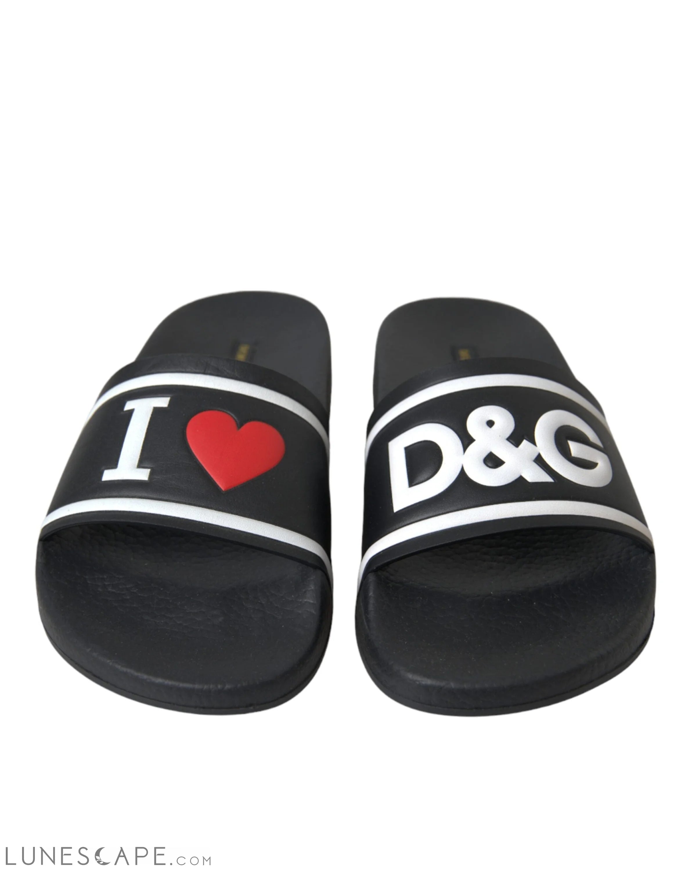 Dolce & Gabbana Black Leather I Love D&G Sandals Slides Shoes LUNESCAPE