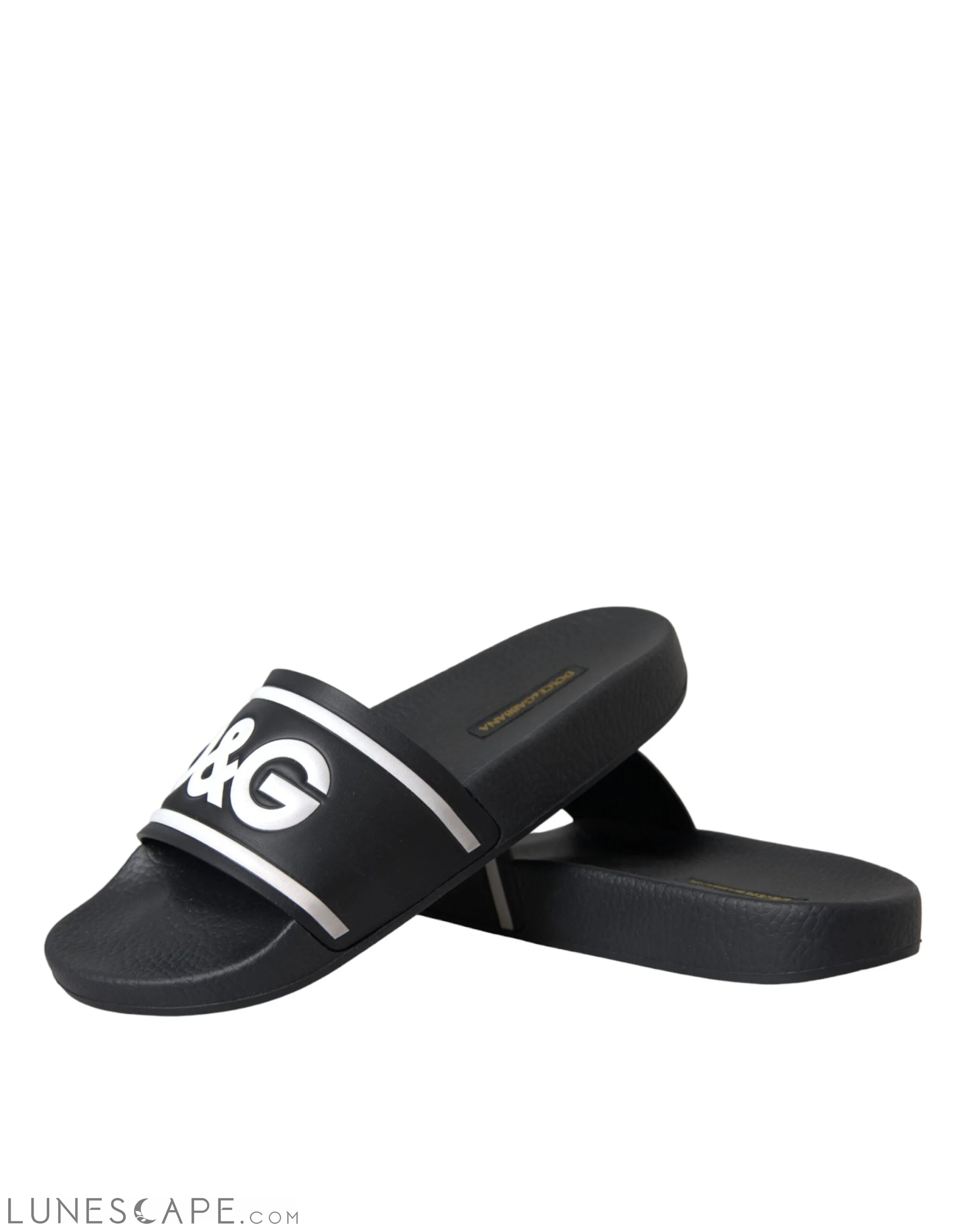 Dolce & Gabbana Black Leather I Love D&G Sandals Slides Shoes LUNESCAPE