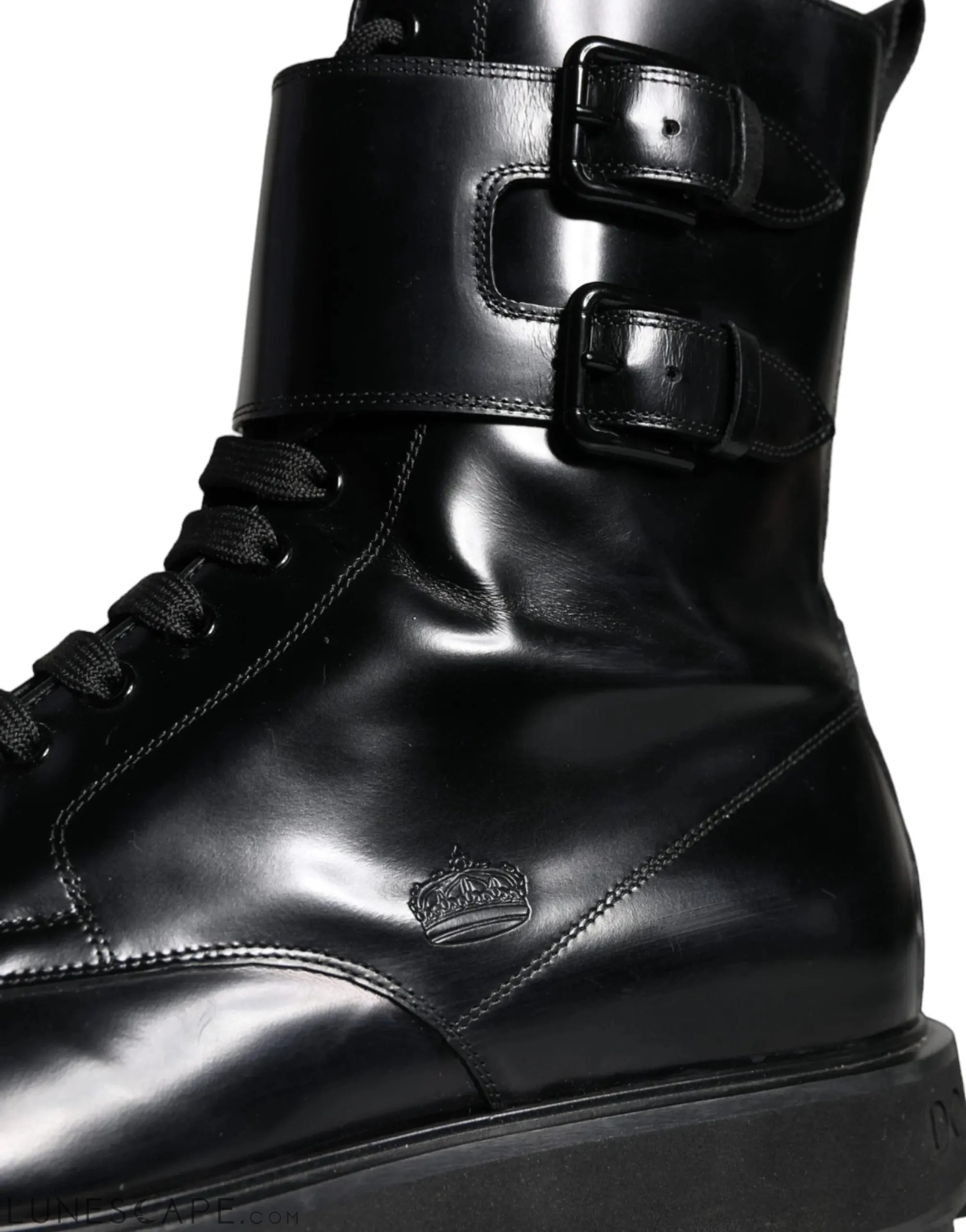 Dolce & Gabbana Black Leather Lace Up Men Mid Calf Boots LUNESCAPE