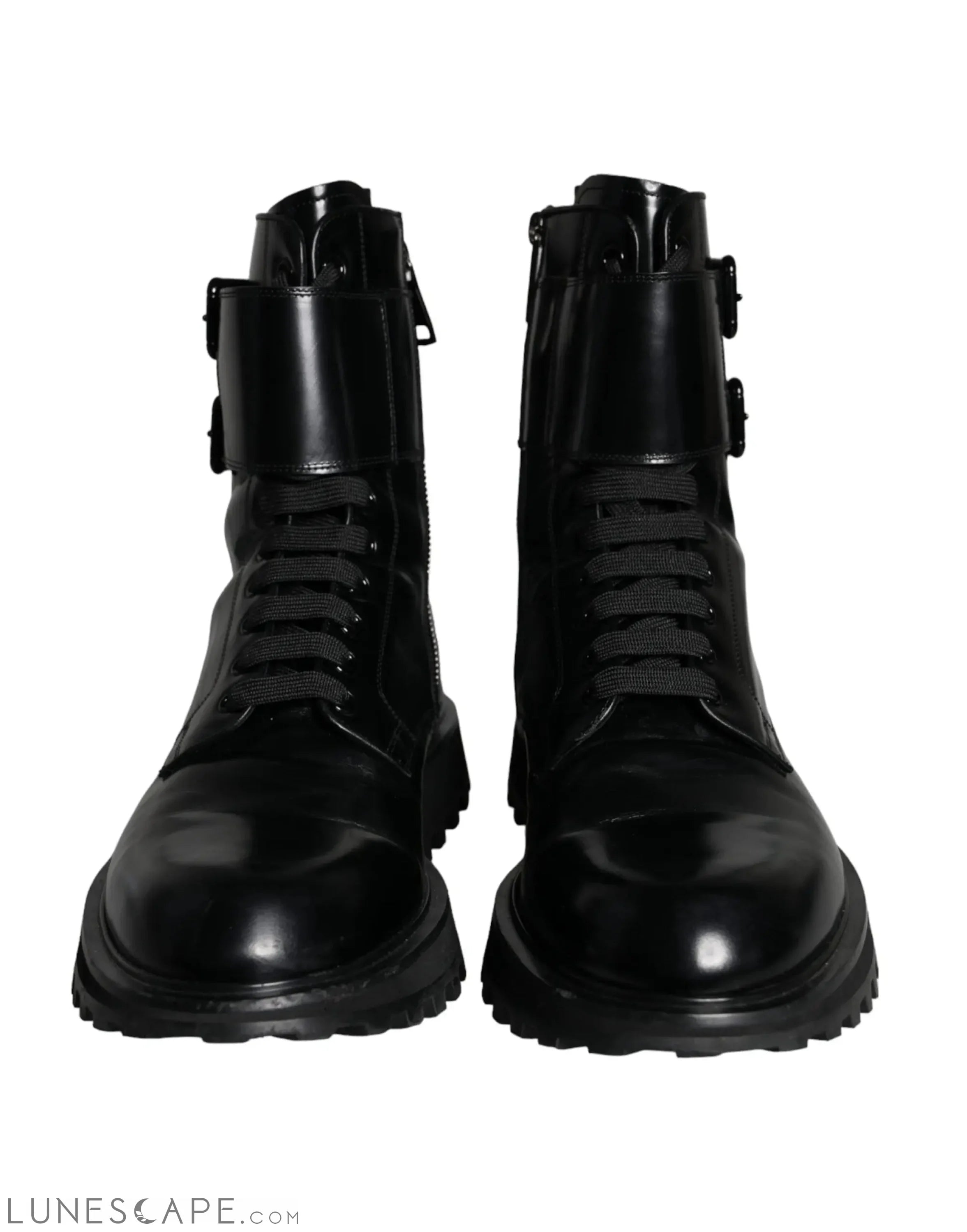 Dolce & Gabbana Black Leather Lace Up Men Mid Calf Boots LUNESCAPE