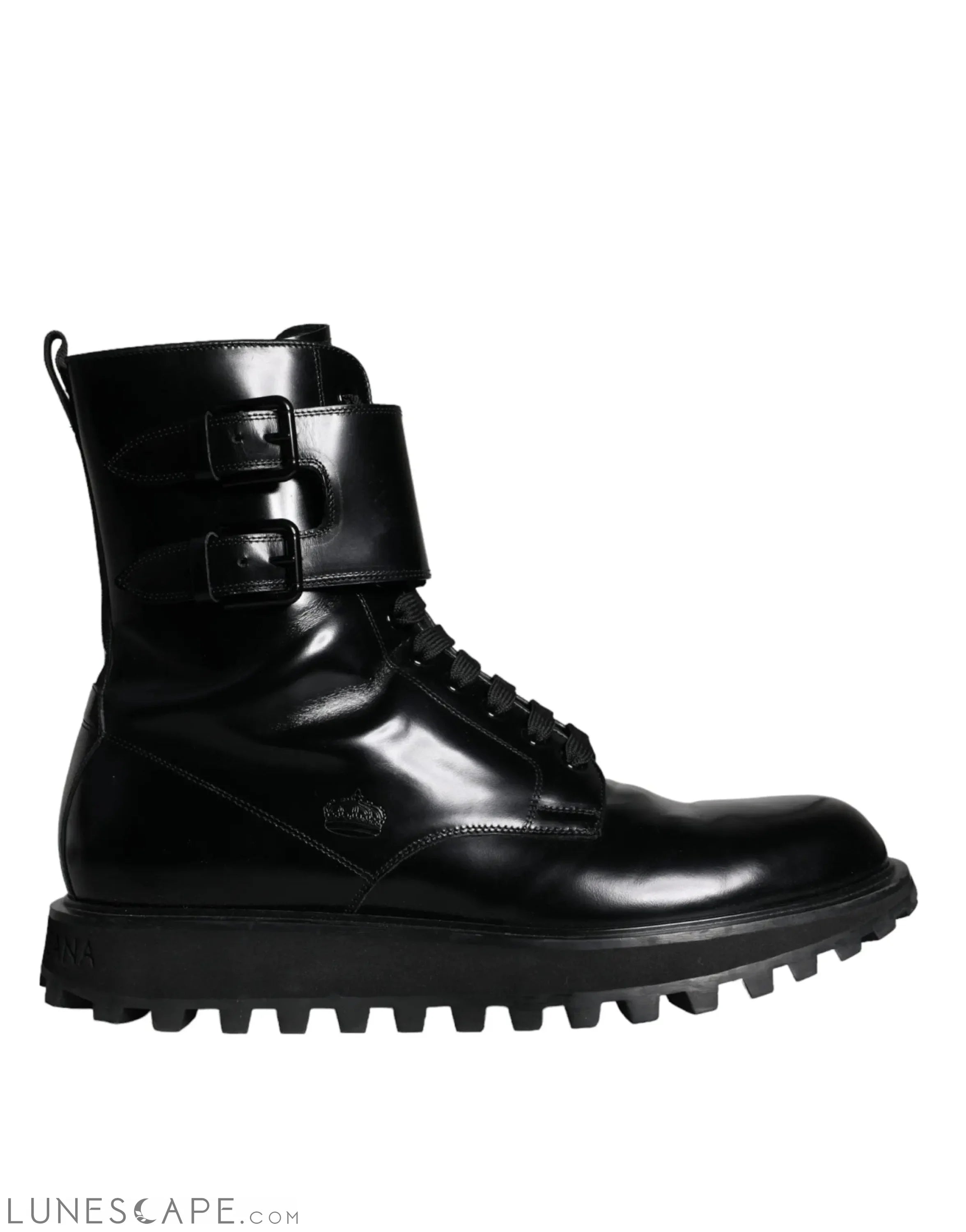 Dolce & Gabbana Black Leather Lace Up Men Mid Calf Boots LUNESCAPE